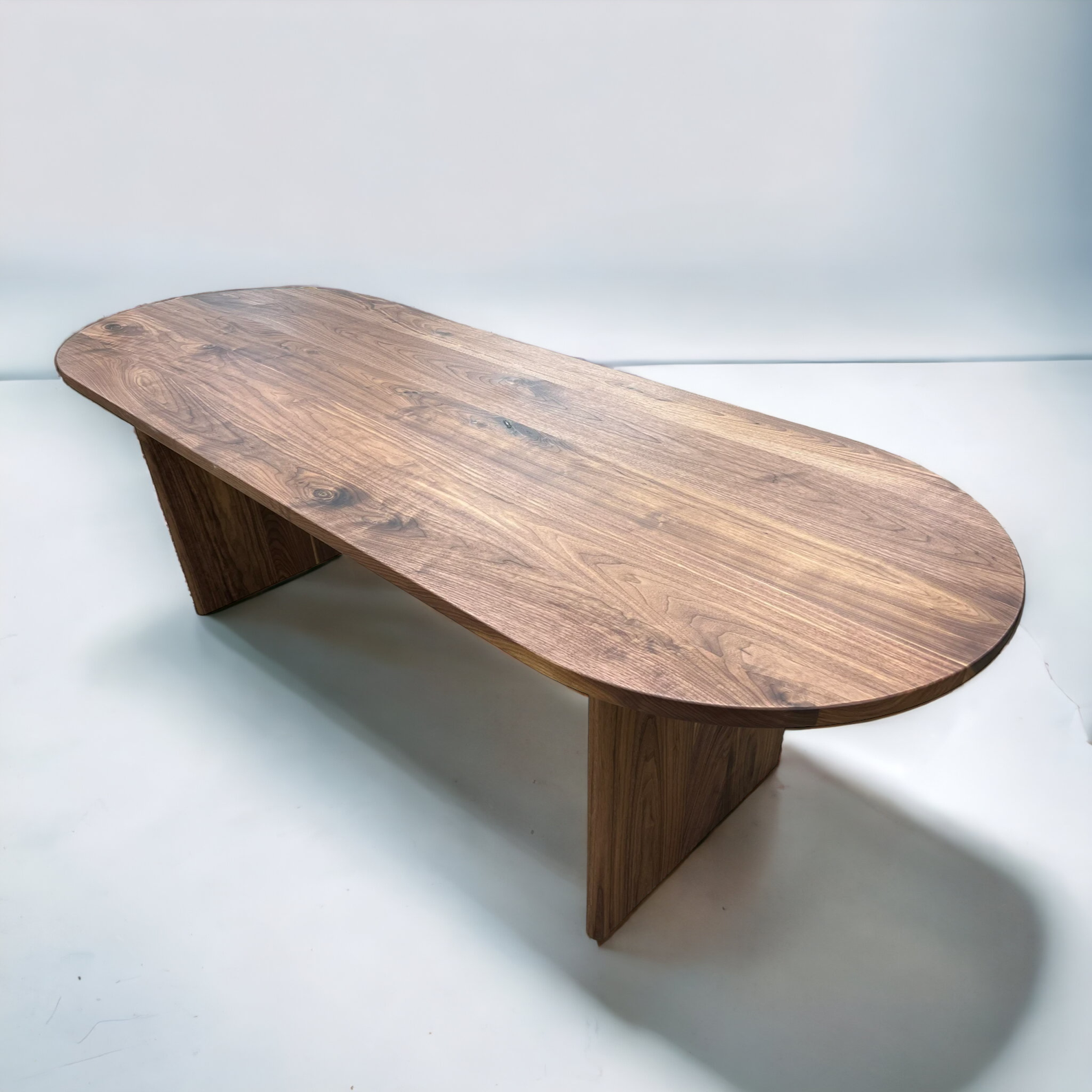 Oval Dark Walnut Dining Table with Walnut Wood Double Pedestal