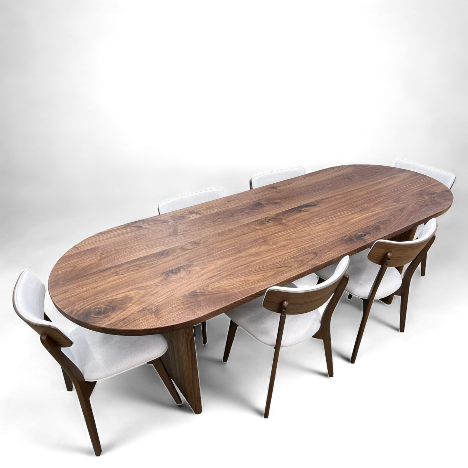 Oval Dark Walnut Dining Table with Walnut Wood Double Pedestal