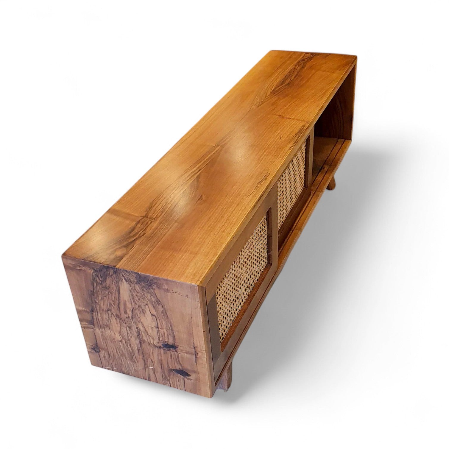Wicker Walnut Wood TV Unit | Natural Wooden and Media Console | Industrial Style TV Stand | Loft Style TV Mass