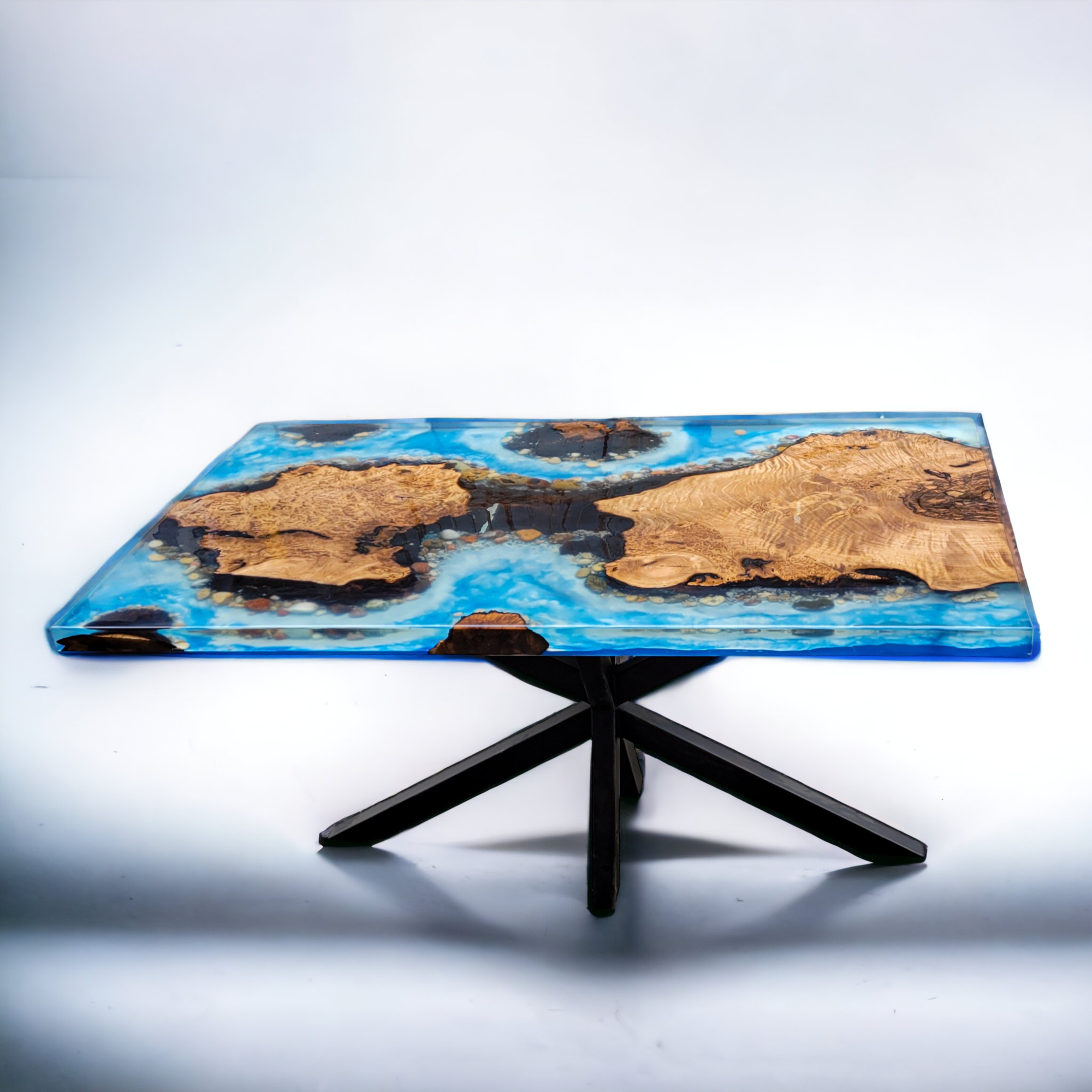 Blue Island Epoxy Walnut Resin River Live Edge Table