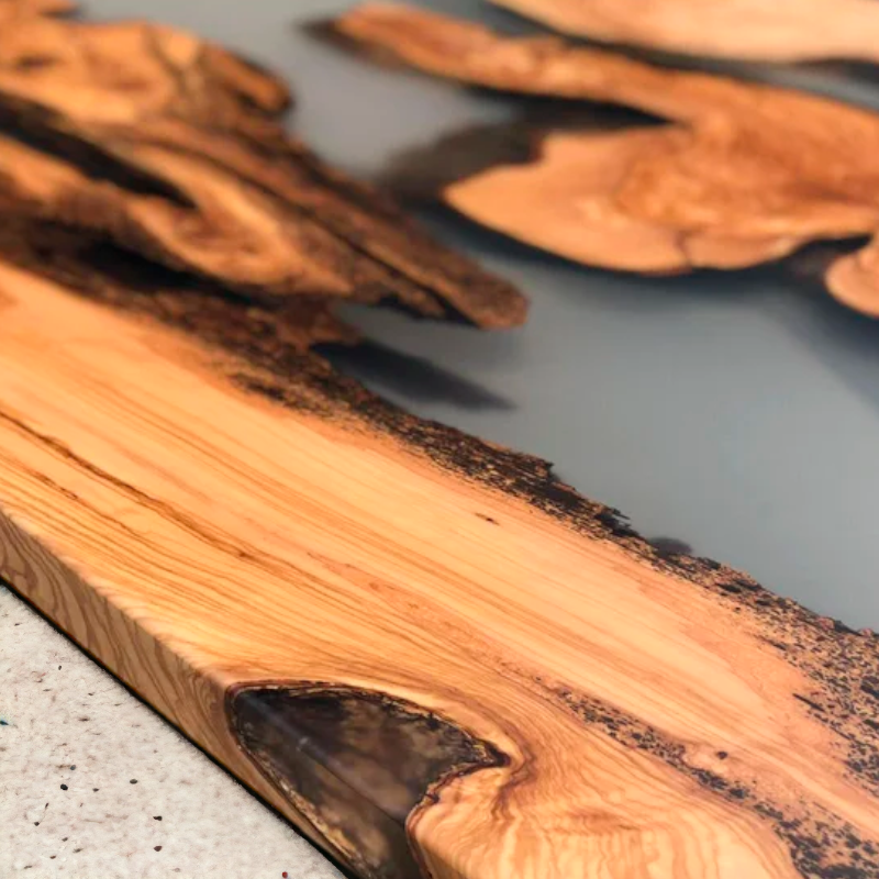 Black Walnut Transparent Smoke Epoxy Table - Long Dining Resin Table