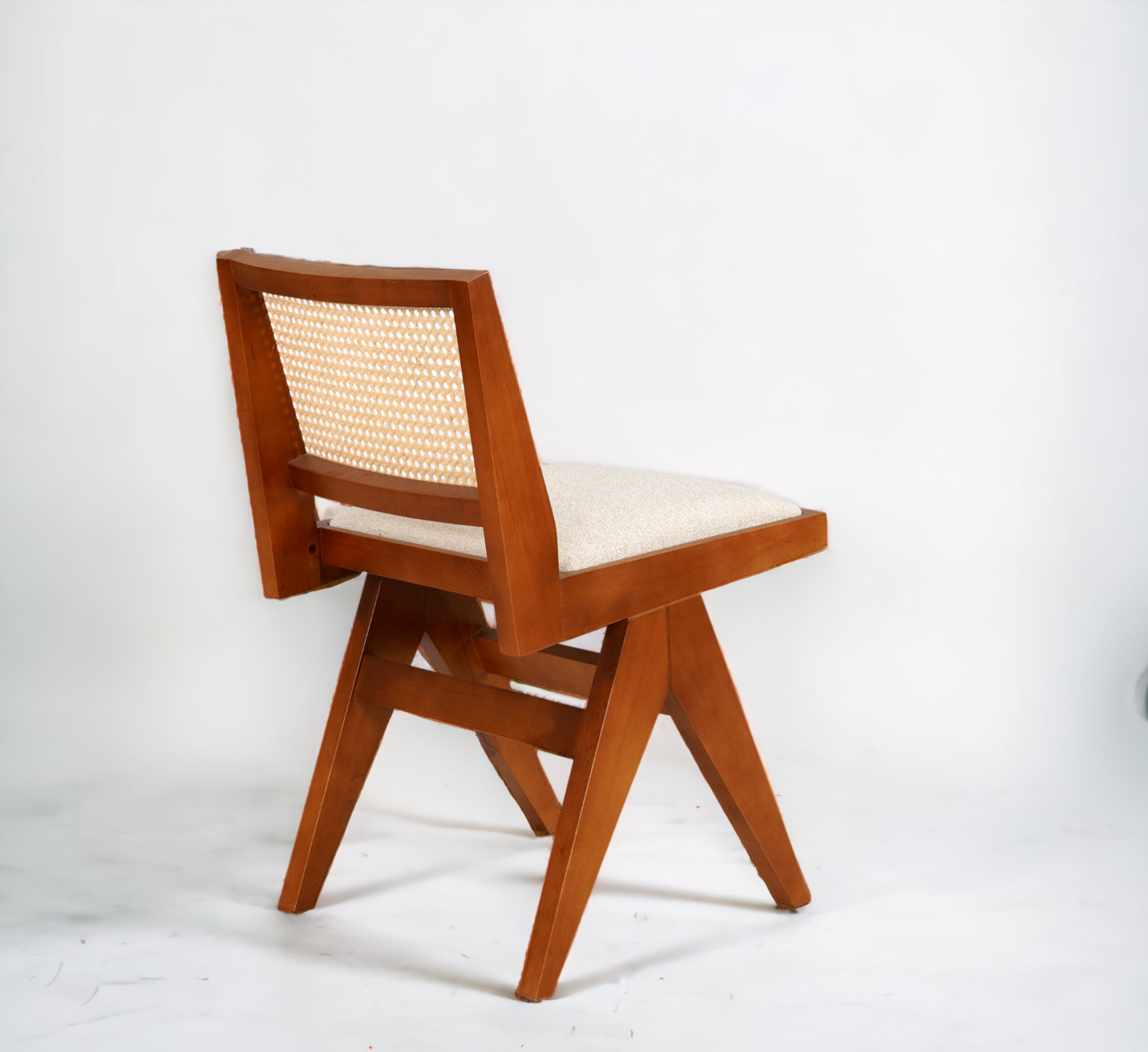 Teak Color Armless Pierre Chair with Wood Frame and Rattan Backrest