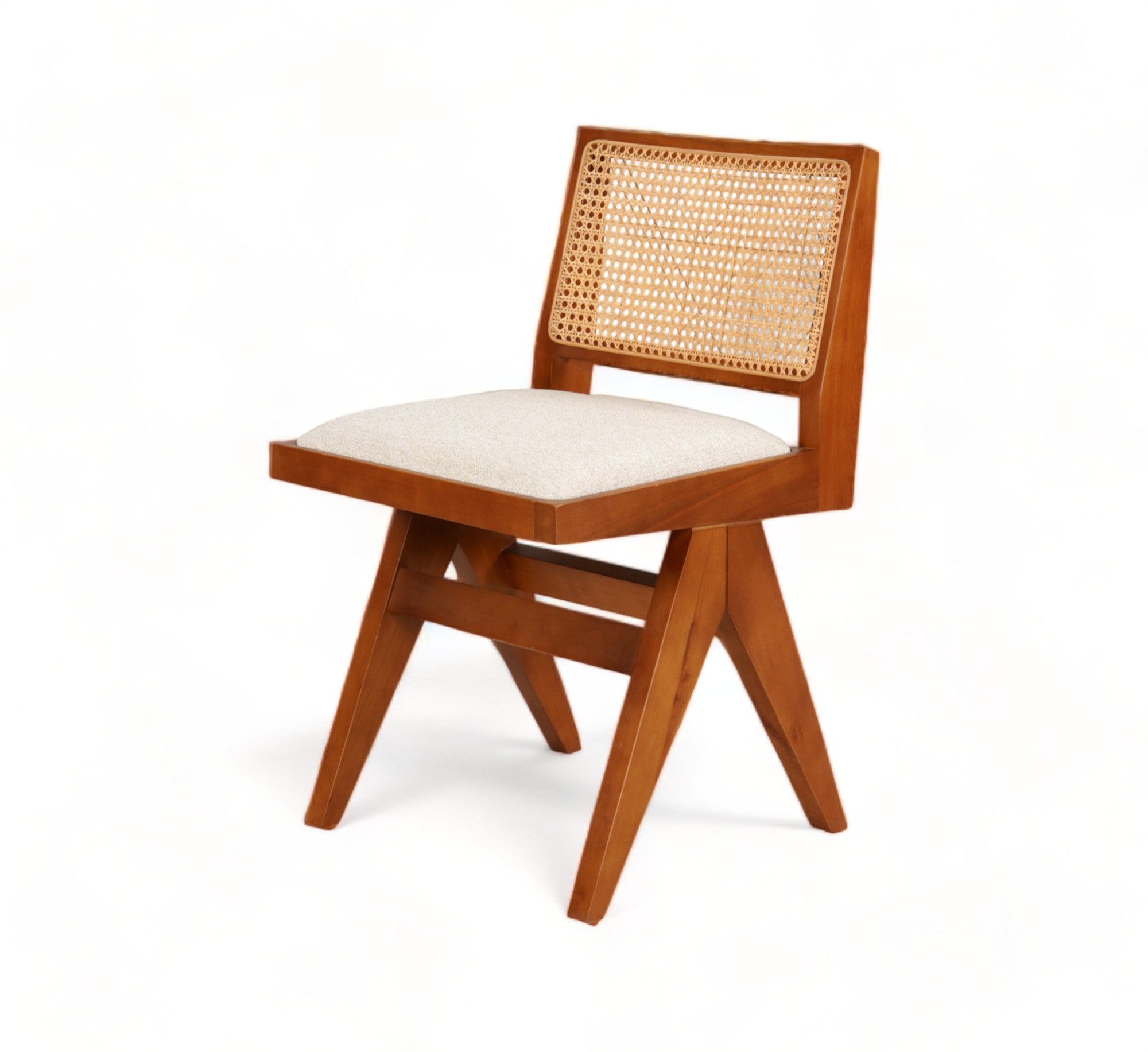 Teak Color Armless Pierre Chair with Wood Frame and Rattan Backrest