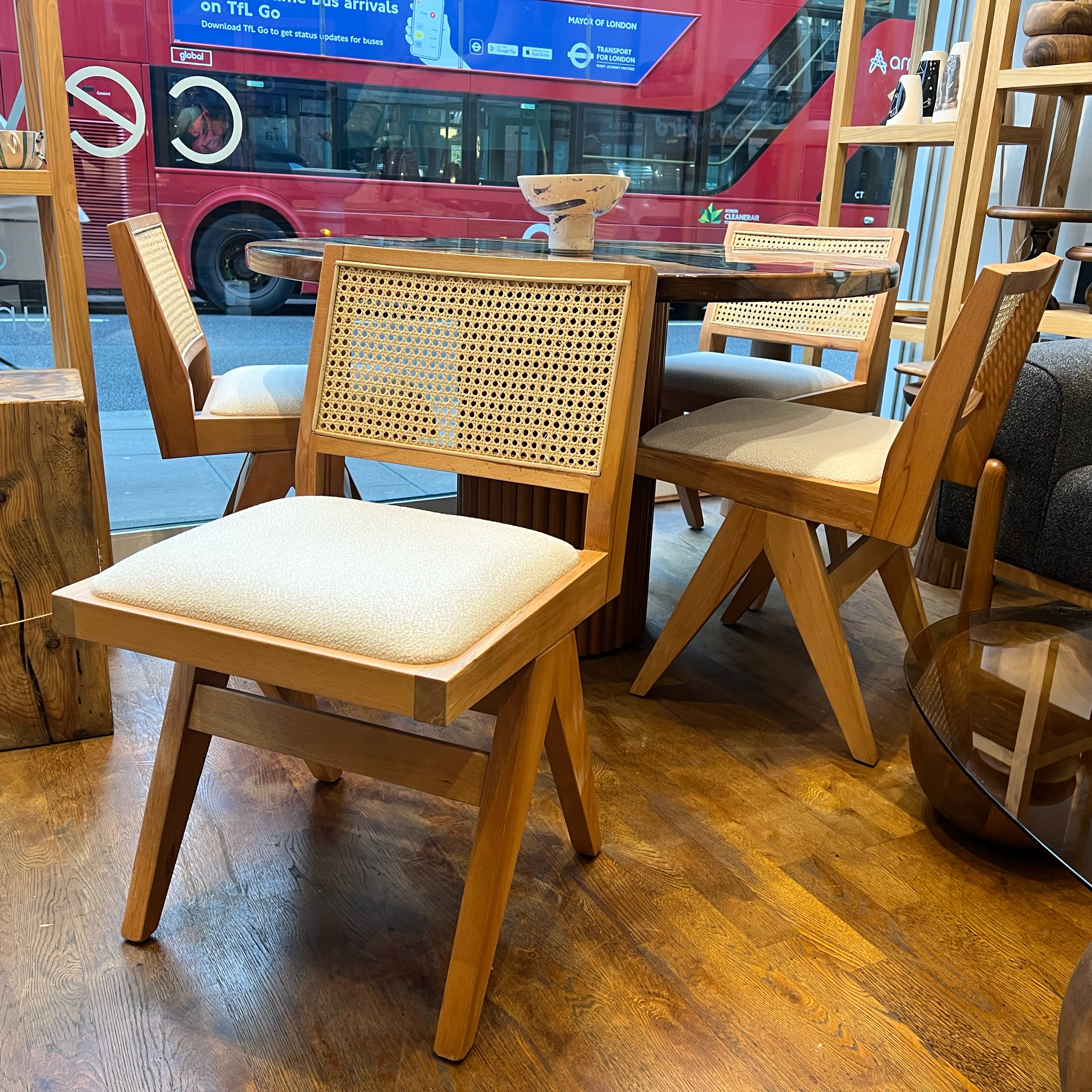 Set of 4 Pierre Wooden Rattan Dining Chair
