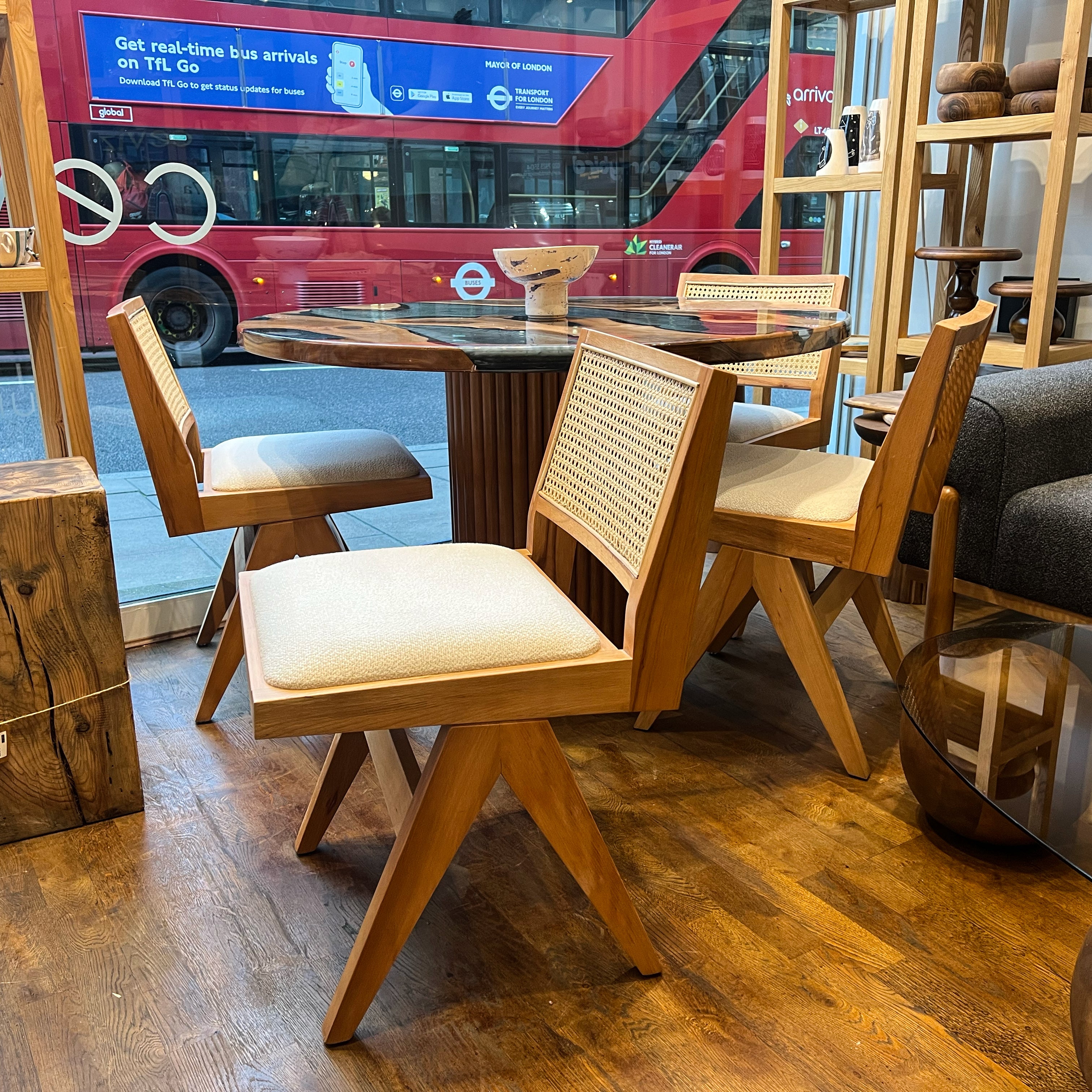Set of 4 Pierre Wooden Rattan Dining Chair