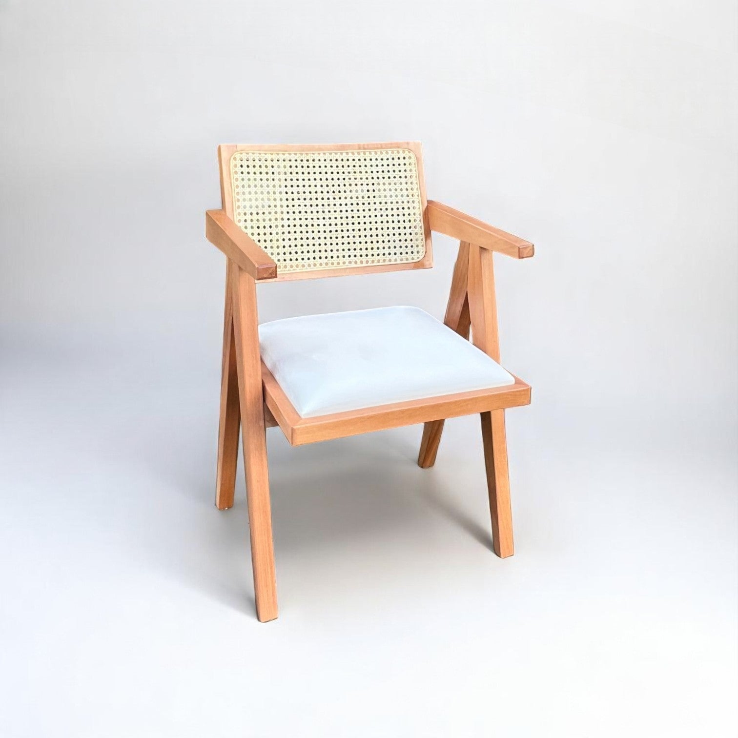 Pierre Rattan Dining Chair with Upholstered Seat and Armrest (Dark Oak Frame)