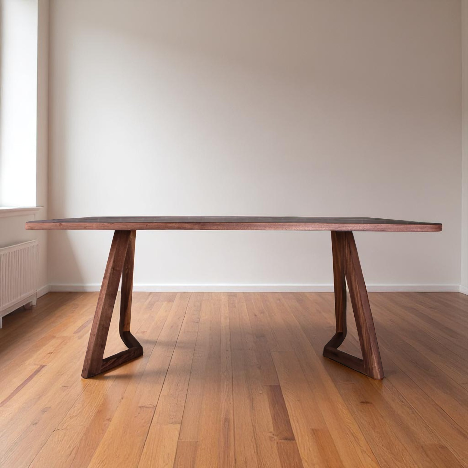 Soft-Edged Walnut Dining Table with Wood Legs in Japandi Style