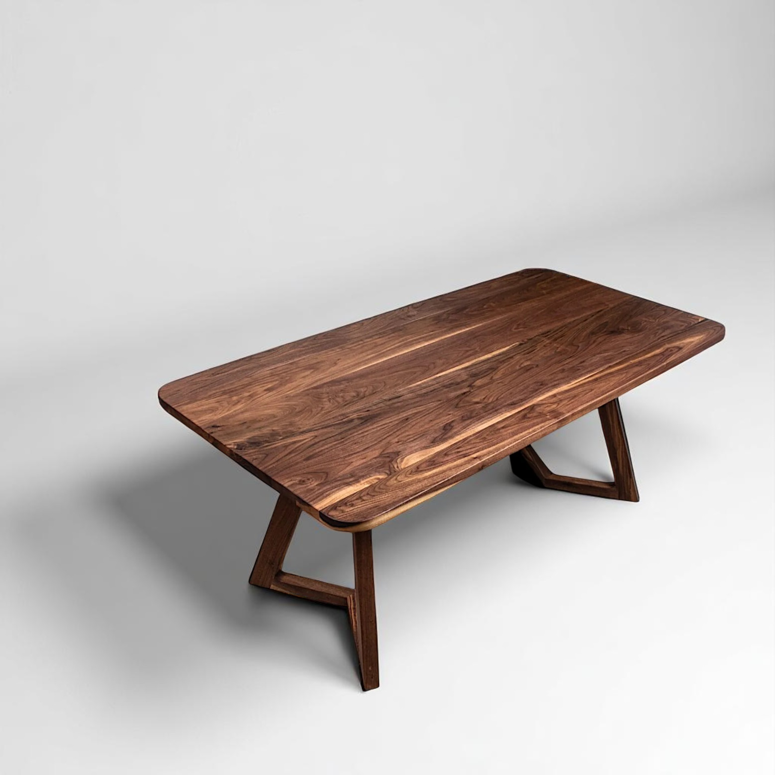 Soft-Edged Walnut Dining Table with Wood Legs in Japandi Style