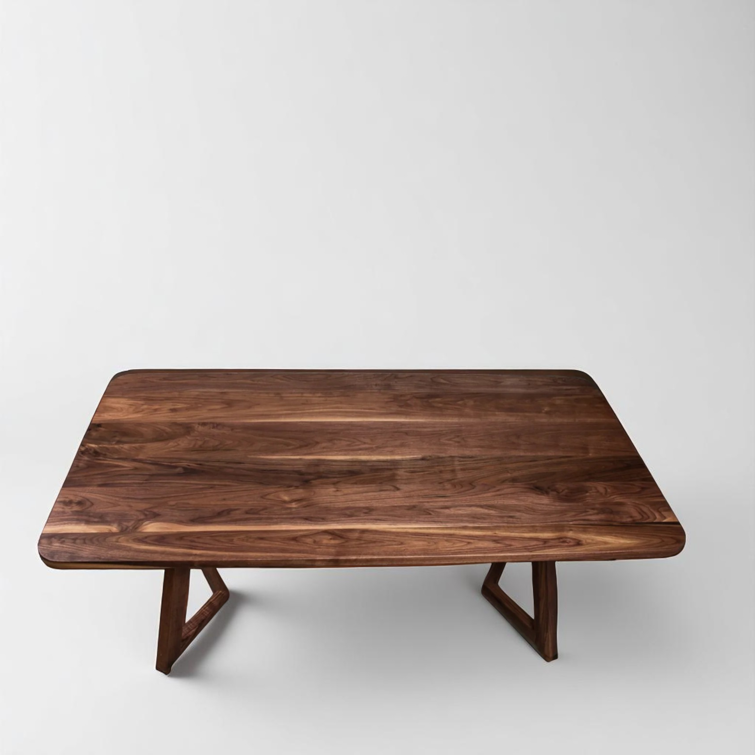 Soft-Edged Walnut Dining Table with Wood Legs in Japandi Style