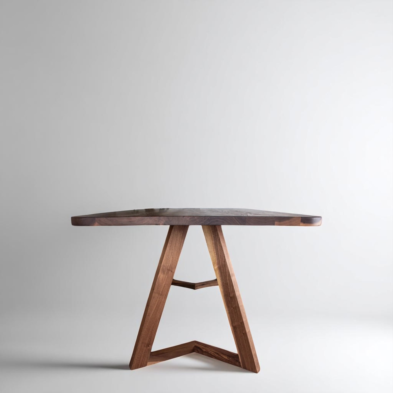 Soft-Edged Walnut Dining Table with Wood Legs in Japandi Style