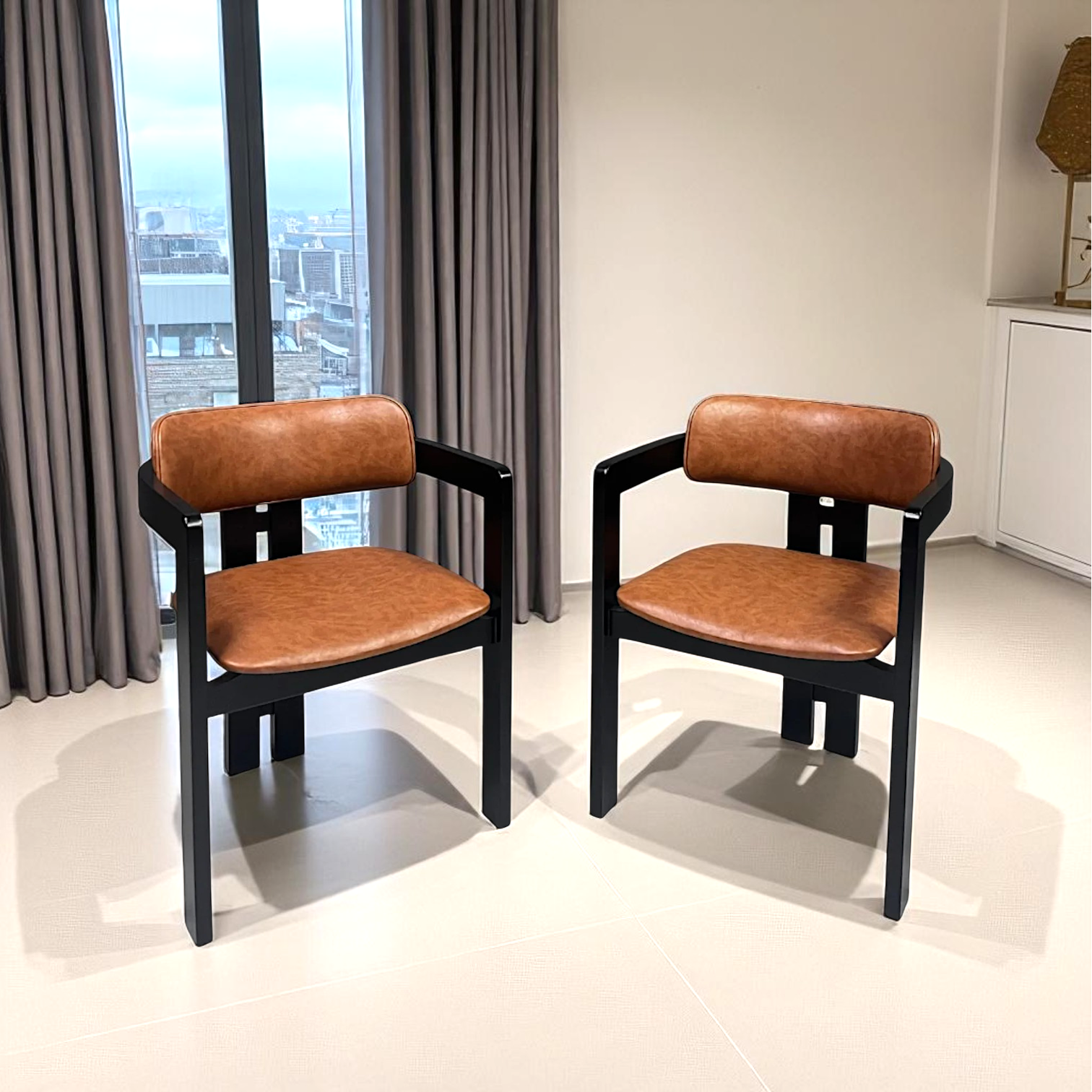 Mid-Century Modern Faux Leather Dining Chair with Wooden Frame