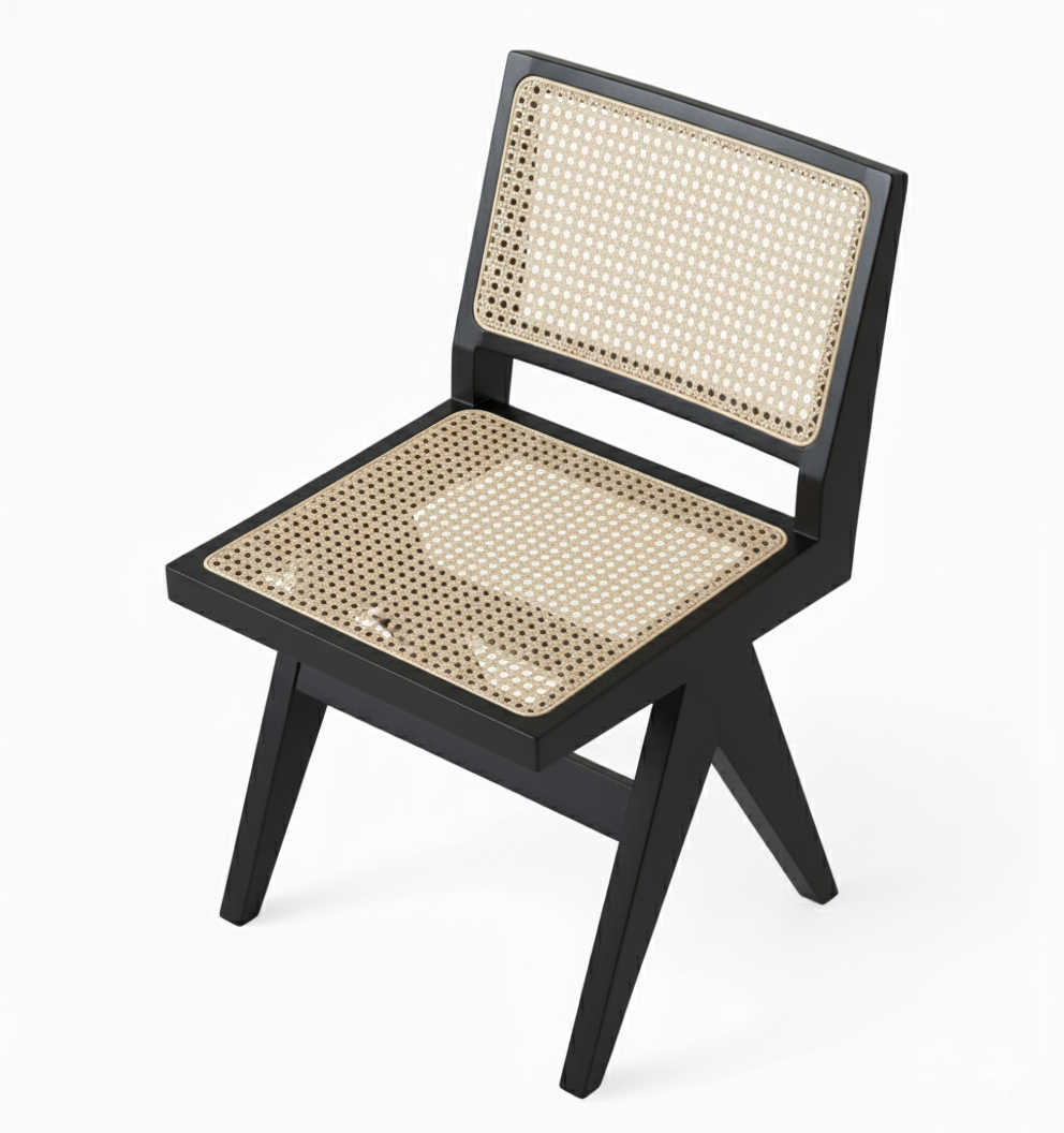 Pierre Black Wooden Natural Rattan Dining Chair