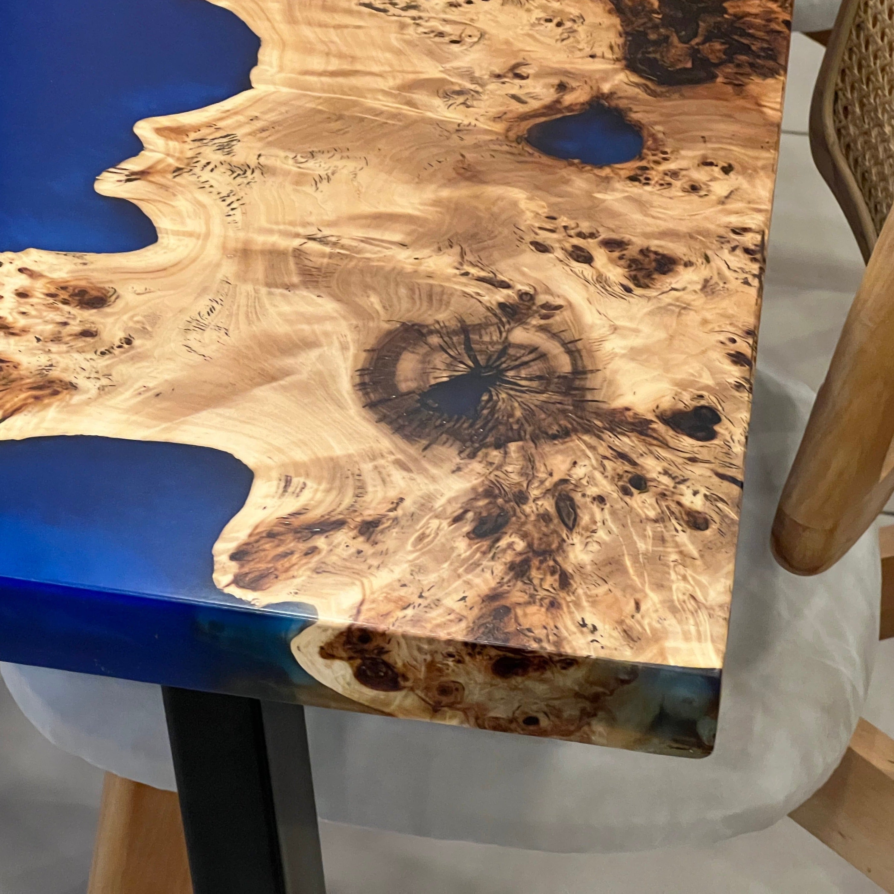 Blue Resin Dining Table - Blue Mappa Burl Resin Epoxy Table