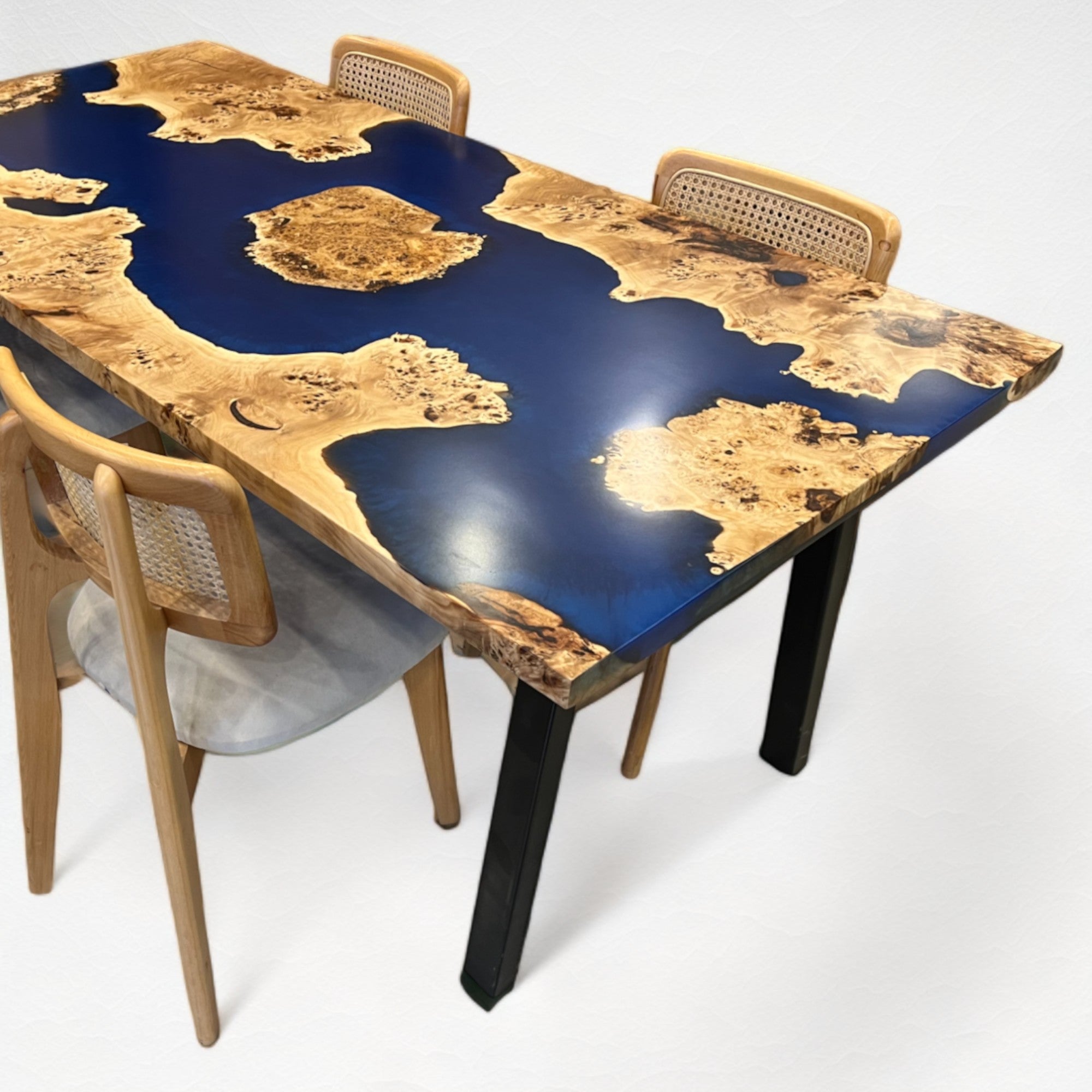 Blue Resin Dining Table - Blue Mappa Burl Resin Epoxy Table