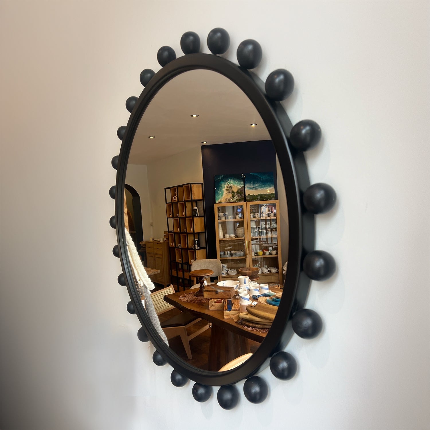 Black Wood Circle Mirror