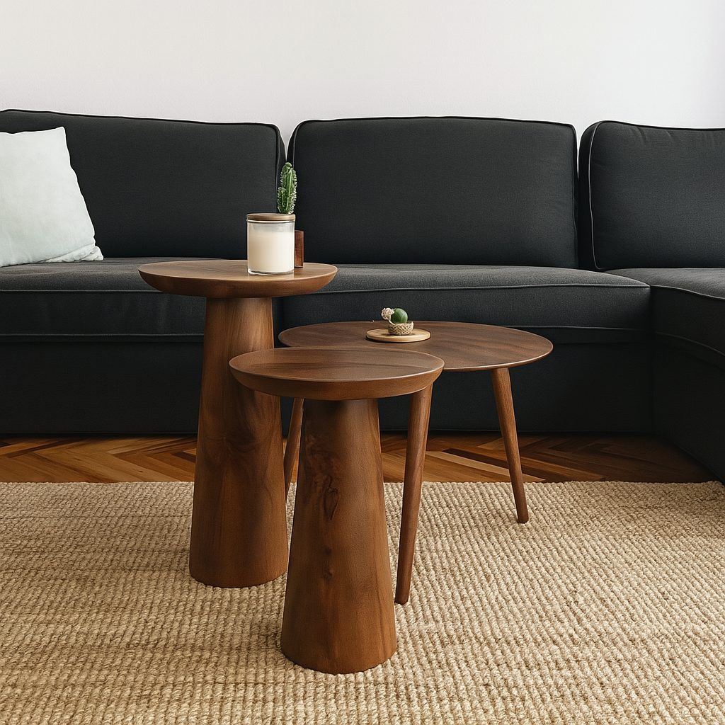 Mushroom Solid Wood Round Coffee Table | Walnut Wood Colour End Table | Side Table