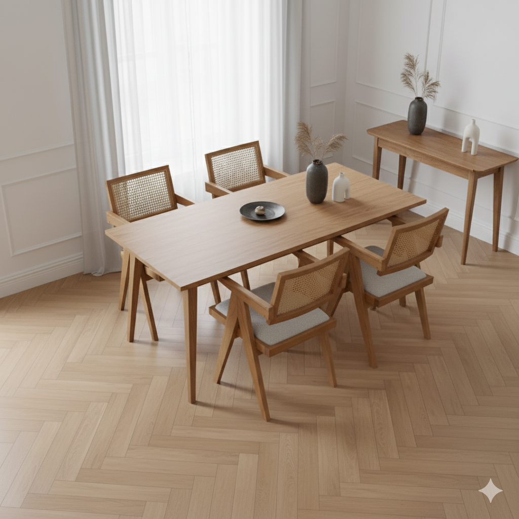Pierre Rattan Dining Chair with Upholstered Seat and Armrest