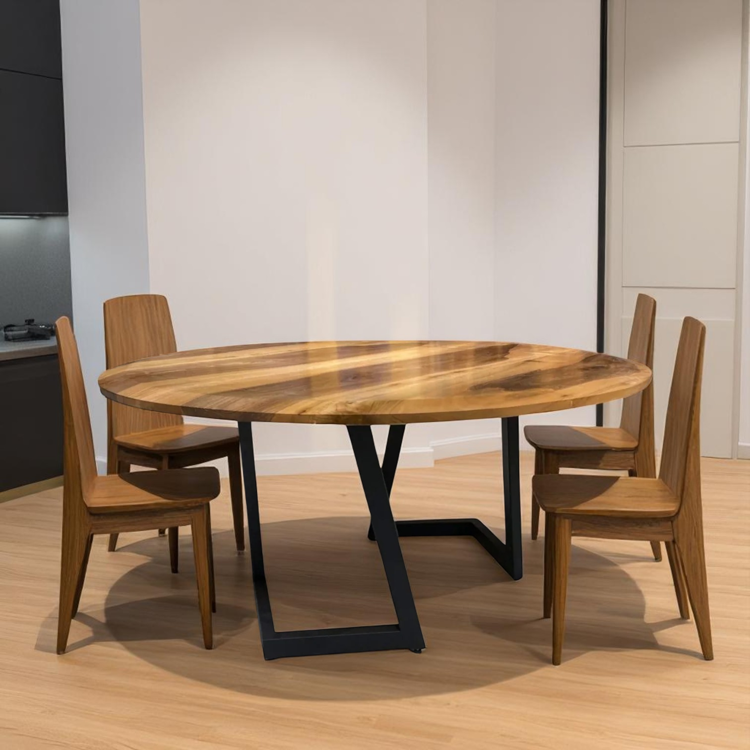 Geometric Round Walnut Dining Table / 6 - 8 Seater Dining Table