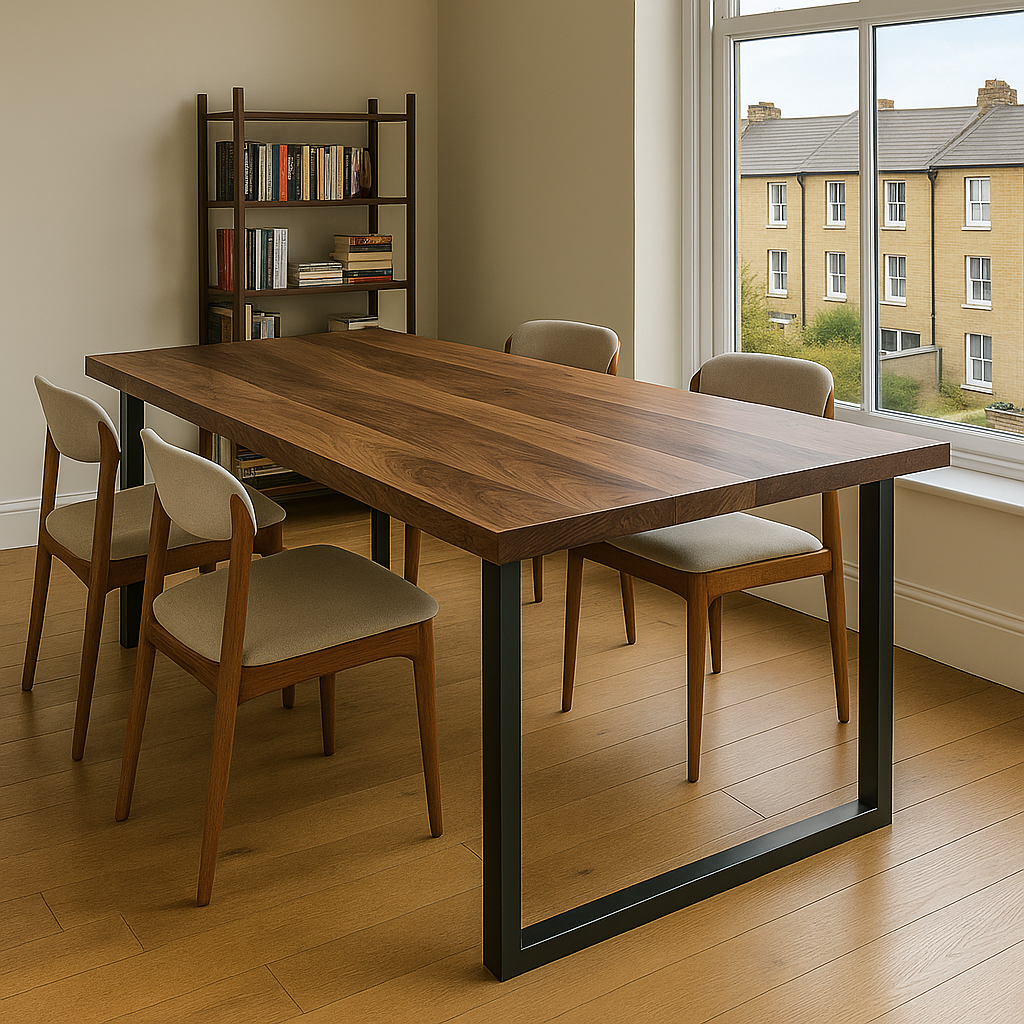 Straight Edge Walnut Dining Table & Conference Room Table with Metal Legs | Industrial Design Walnut Table