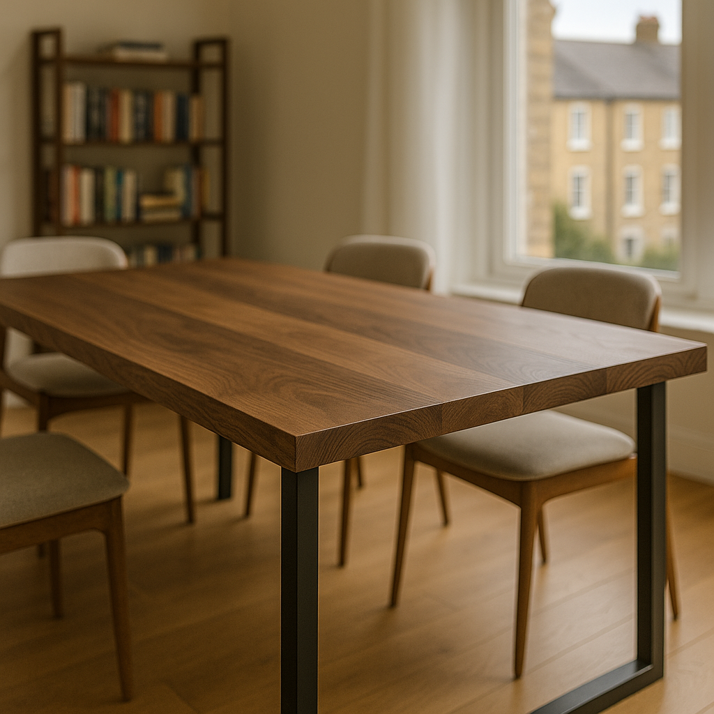 Straight Edge Walnut Dining Table & Conference Room Table with Metal Legs | Industrial Design Walnut Table