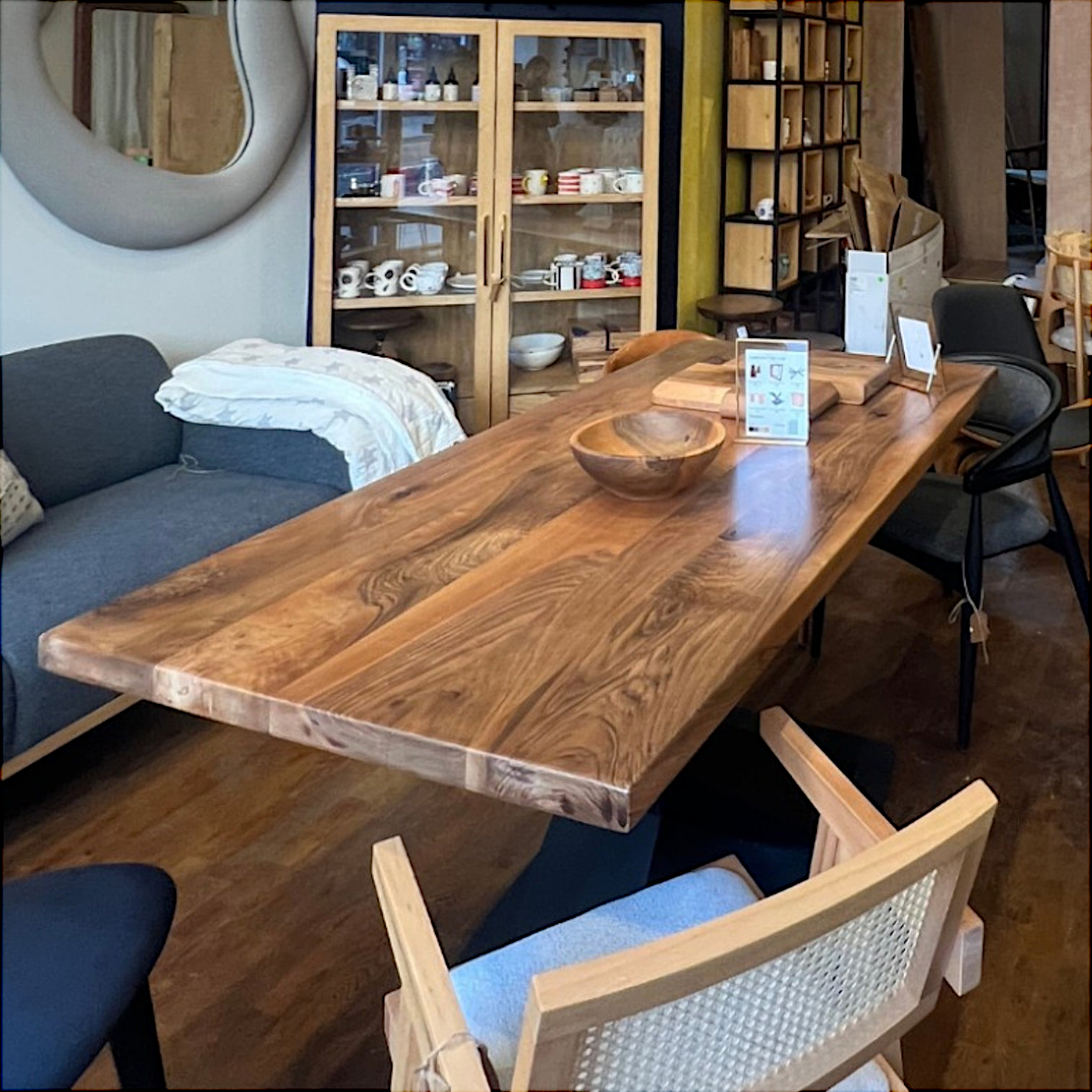 Straight Edge Walnut Dining Table & Conference Room Table with Metal Legs |  Industrial Design Walnut Table