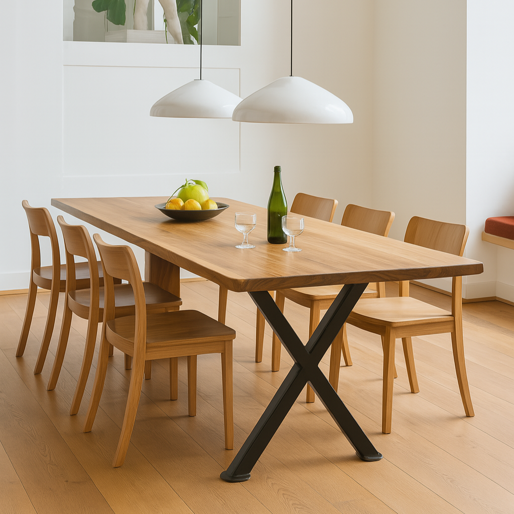 Straight Edge Walnut Dining Table & Conference Room Table with Metal Legs | Industrial Design Walnut Table