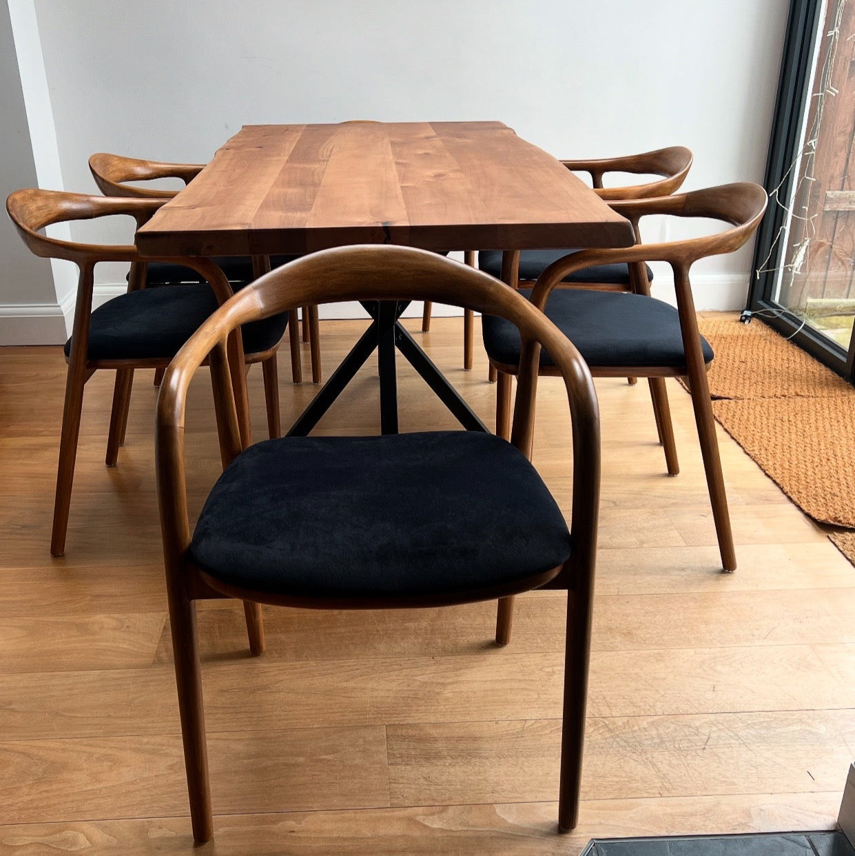 Live Edge Walnut Table and Midcentury Chair Set