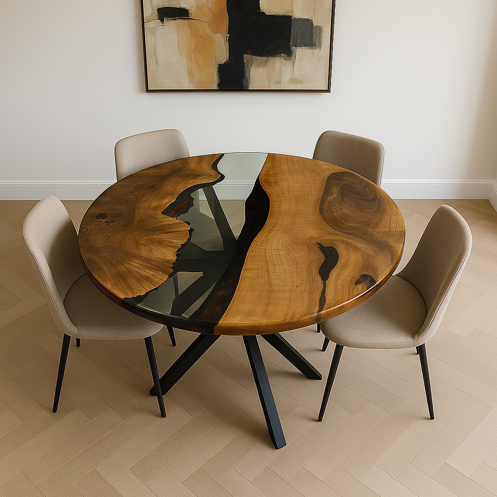 Transparent Epoxy Round Walnut Table