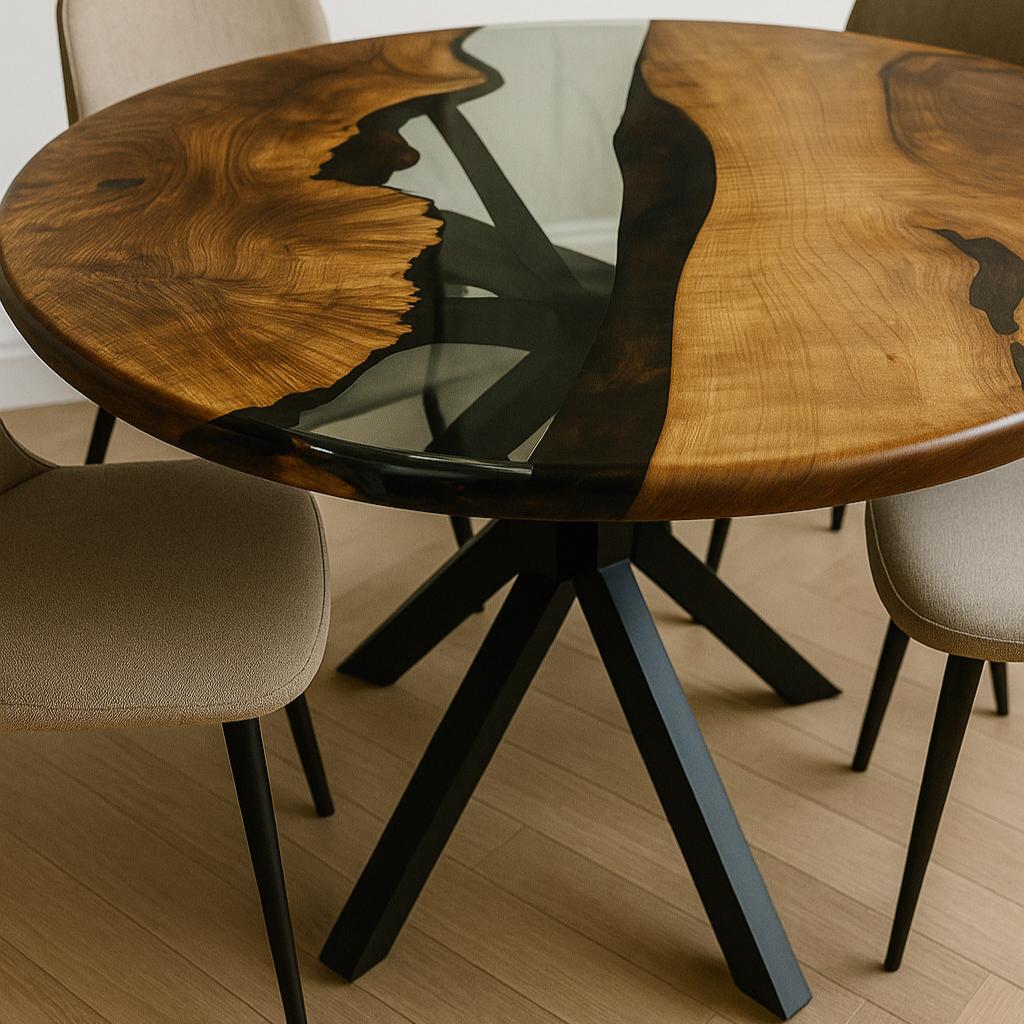 Transparent Epoxy Round Walnut Table