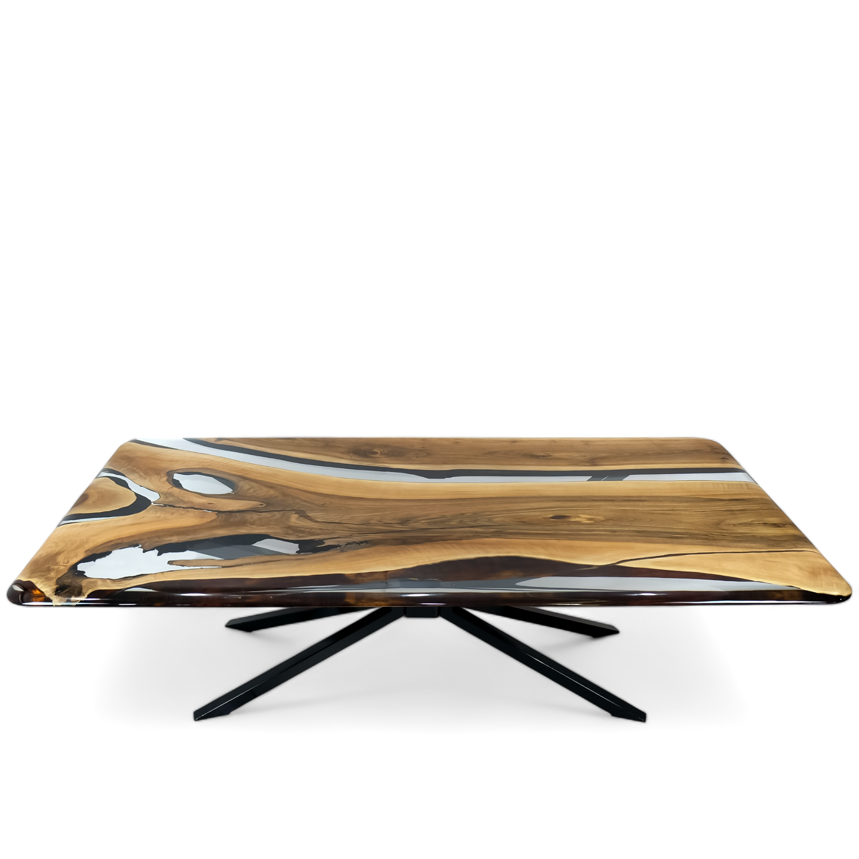Transparent Epoxy Resin Table with Round Edge - Walnut Epoxy Dining Table