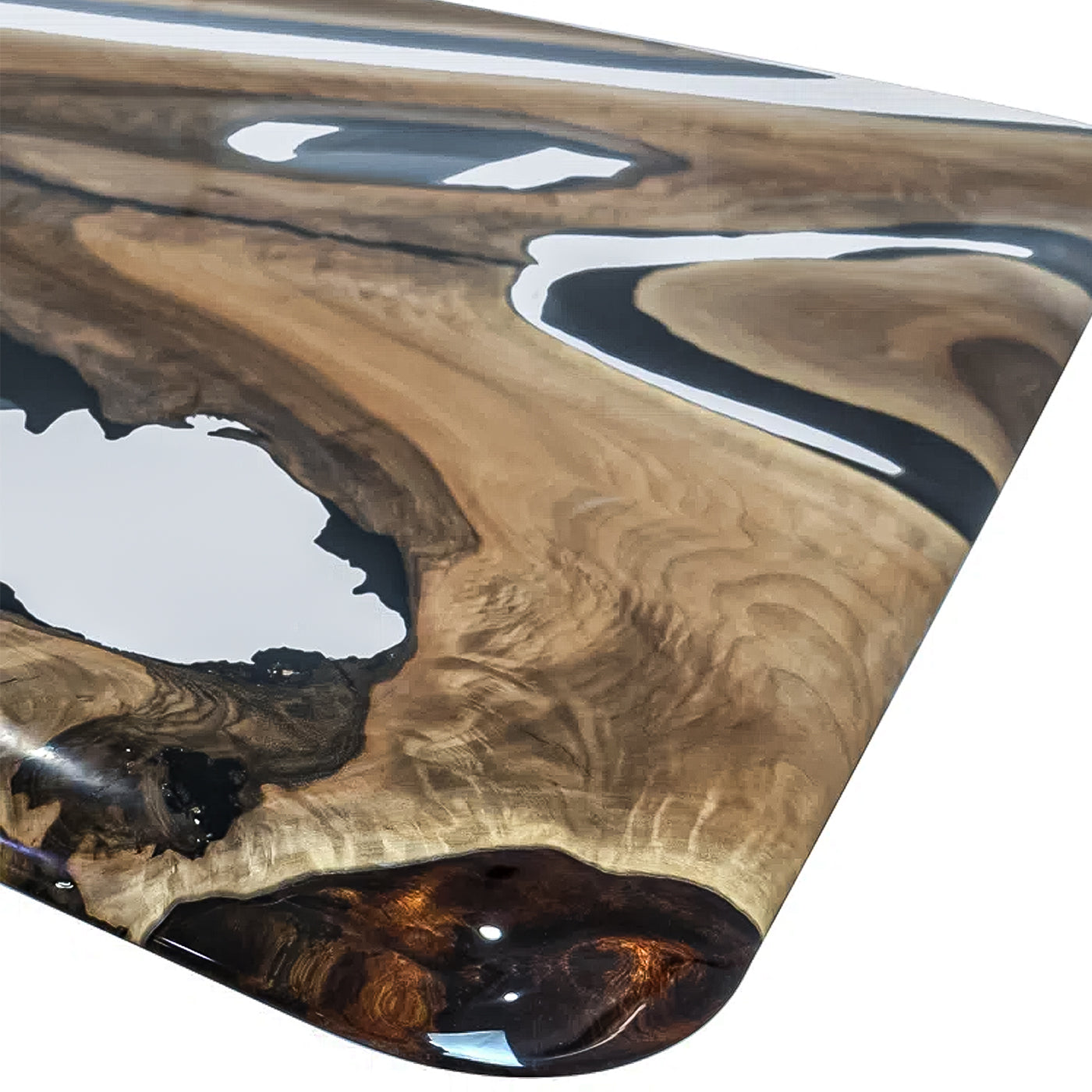 Transparent Epoxy Resin Table with Round Edge - Walnut Epoxy Dining Table