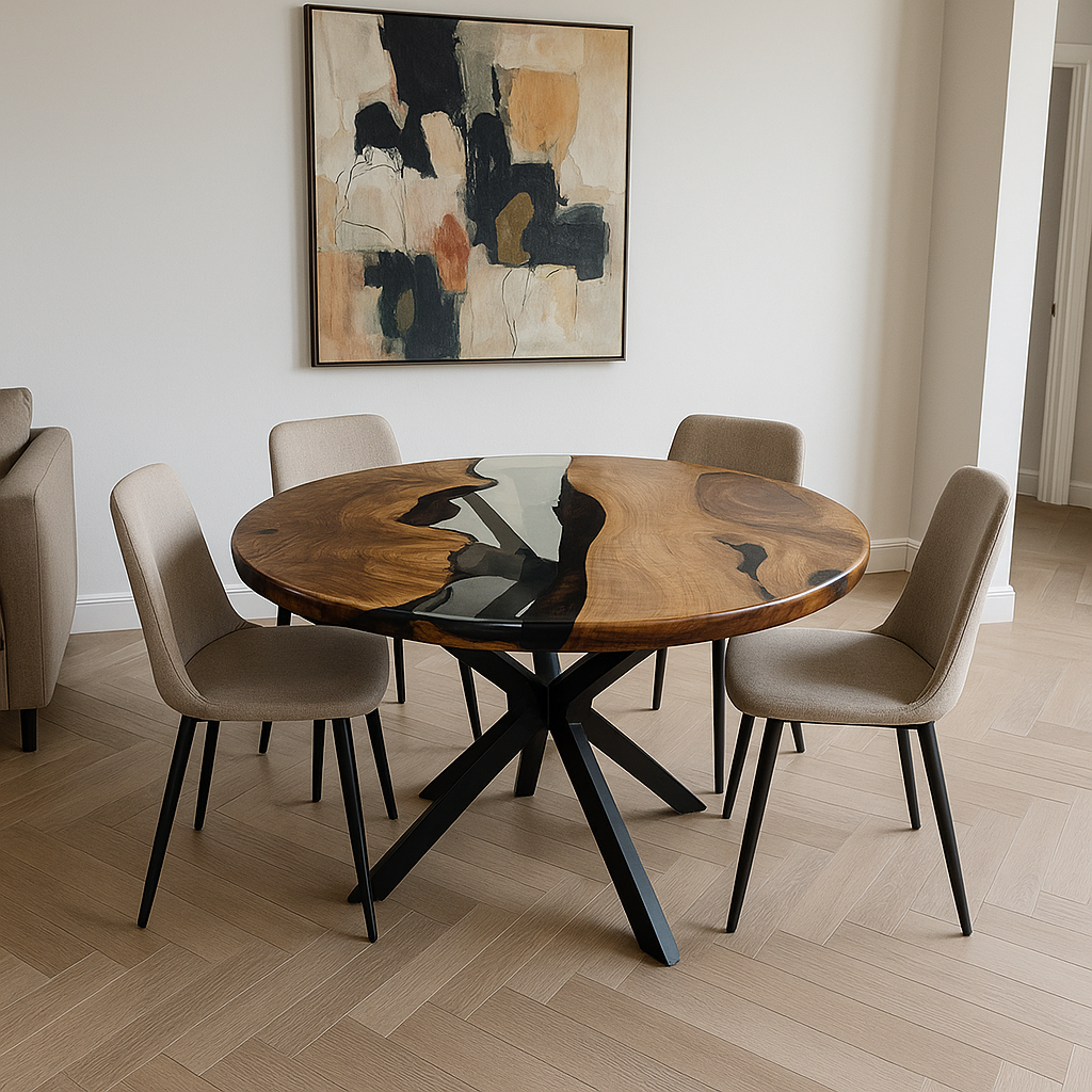 Transparent Epoxy Round Walnut Table