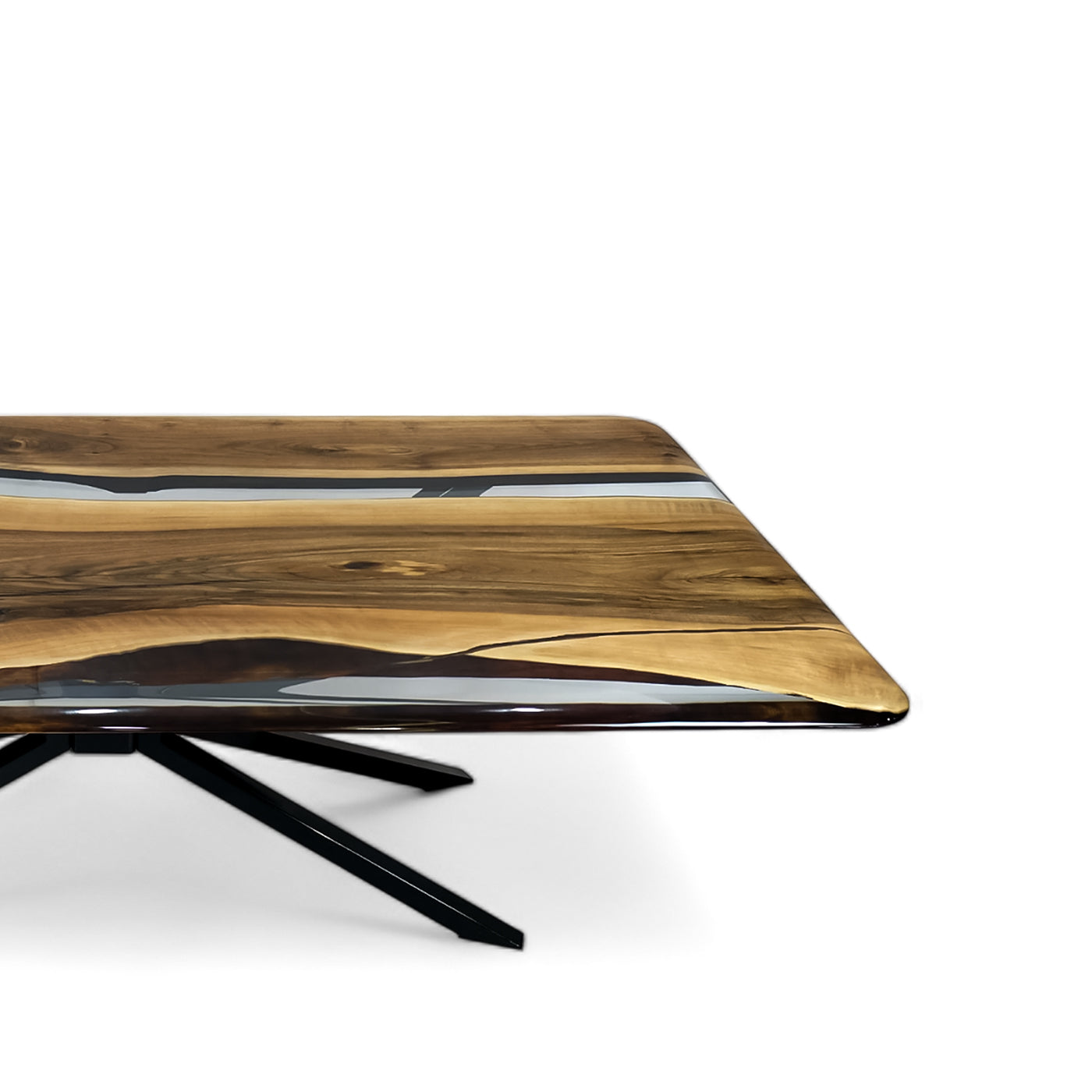 Transparent Epoxy Resin Table with Round Edge - Walnut Epoxy Dining Table