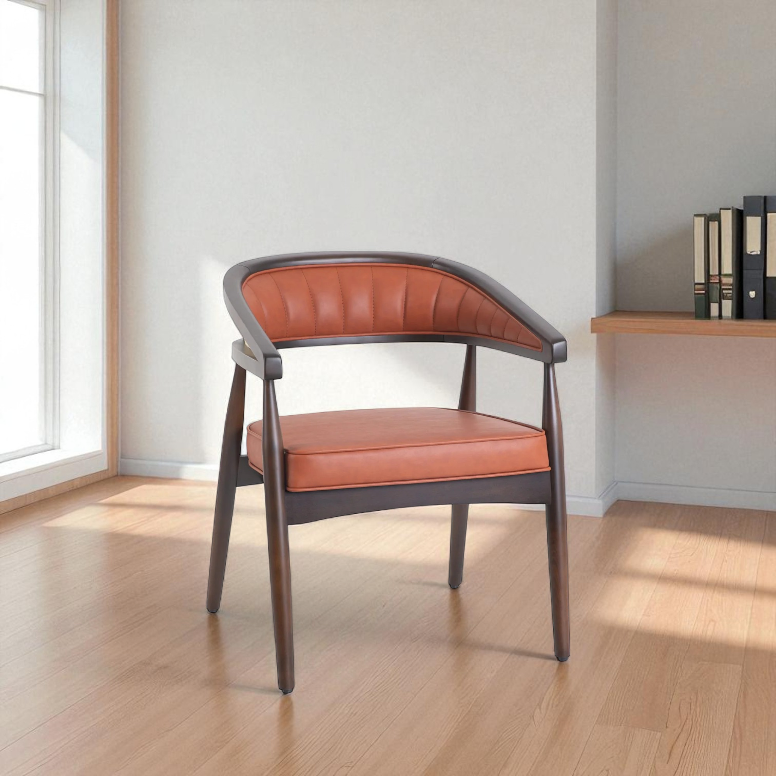 Modern Walnut Dining Chair with Faux Leather Upholstery