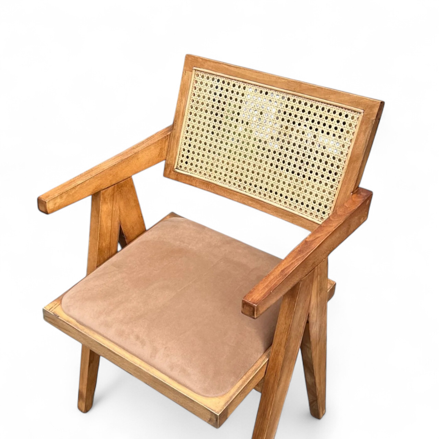 Set of 4 Pierre Rattan Dining Chair with Upholstered Seat and Armrest (Dark Oak Frame)