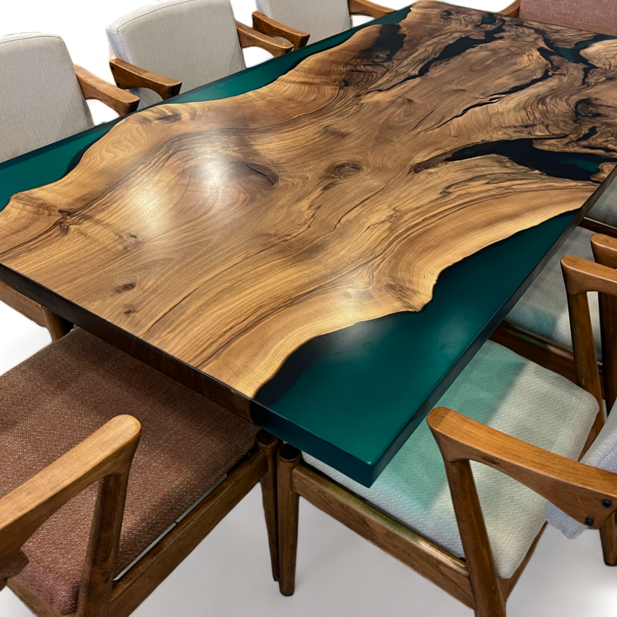 Green Epoxy Dining Table - Green Resin River Table
