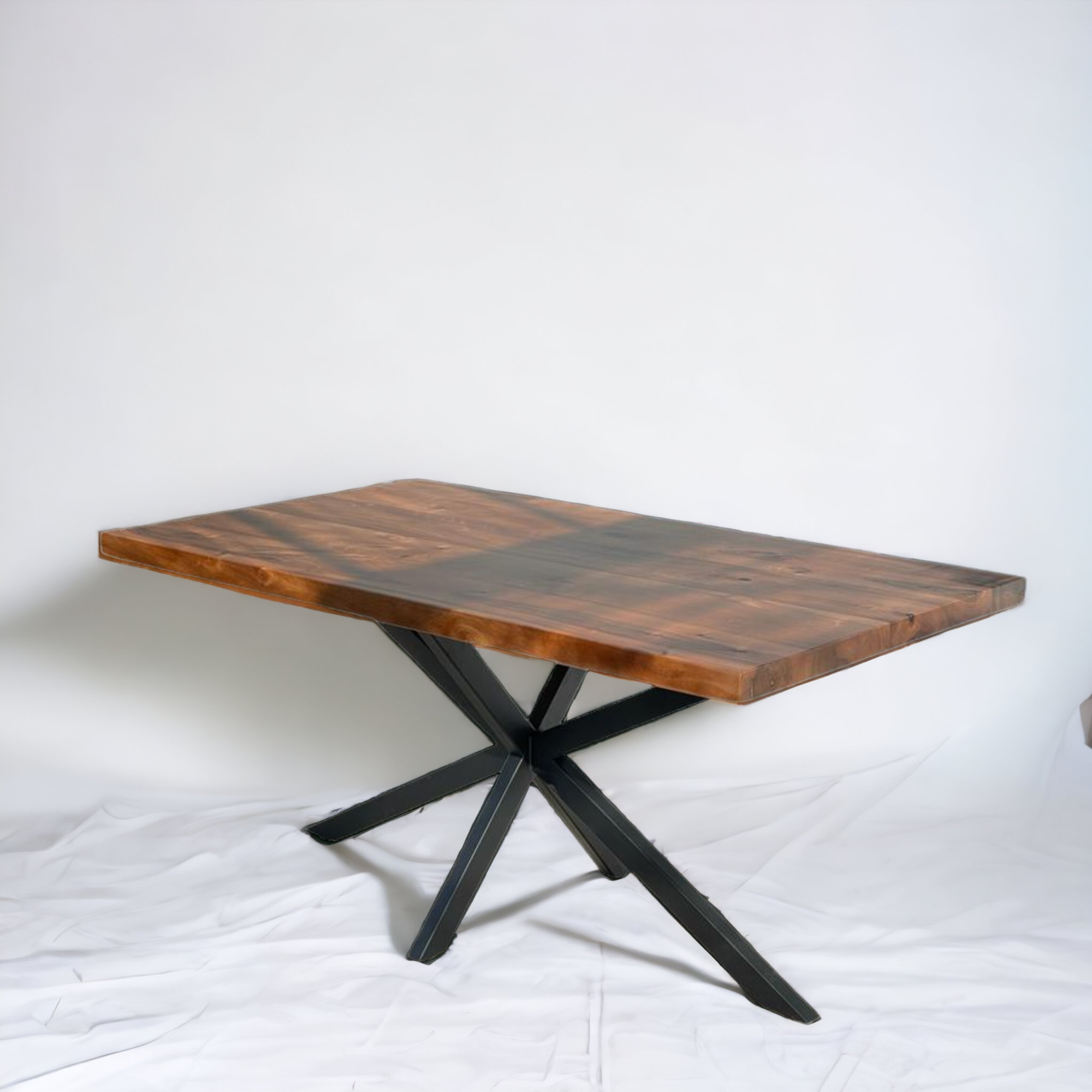 Straight Edge Walnut Dining Table & Conference Room Table with Metal Legs |  Industrial Design Walnut Table