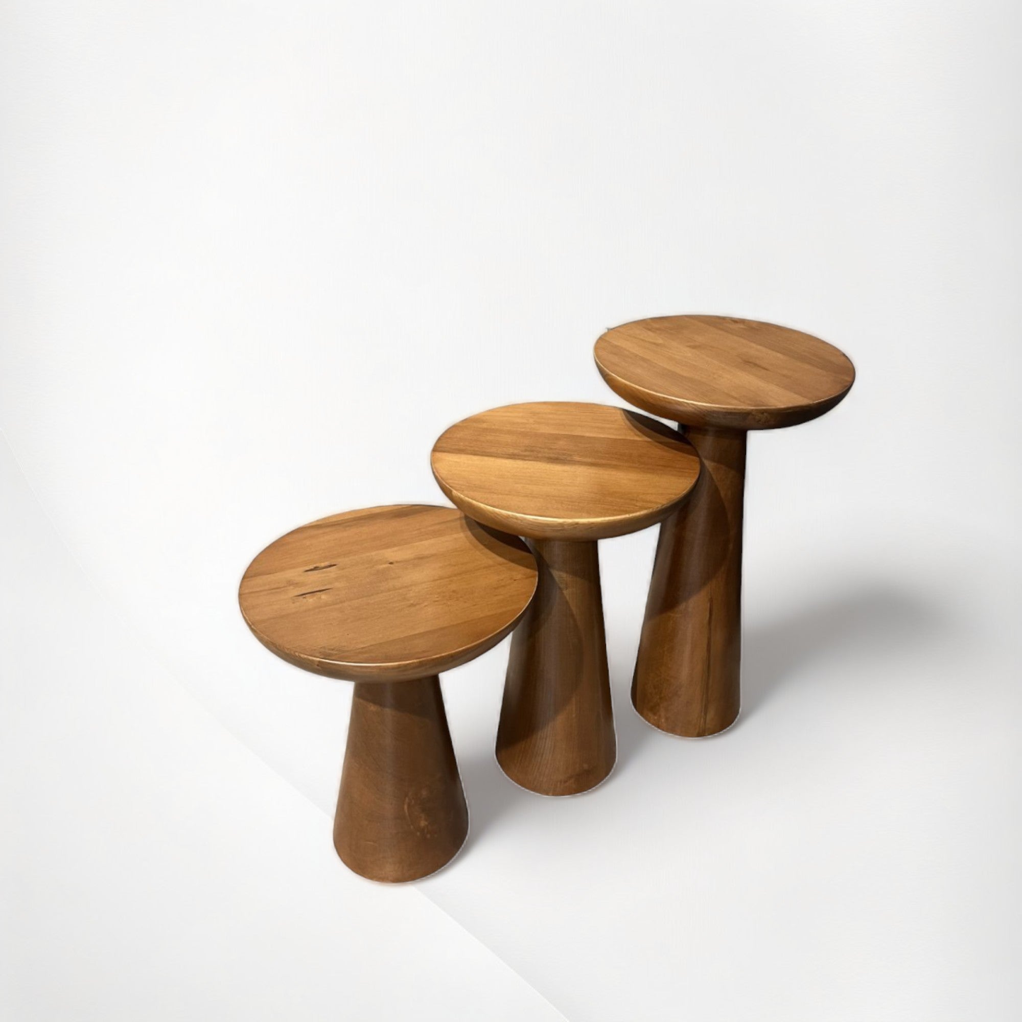 Mushroom Solid Wood Round Coffee Table | Walnut Wood Colour End Table | Side Table