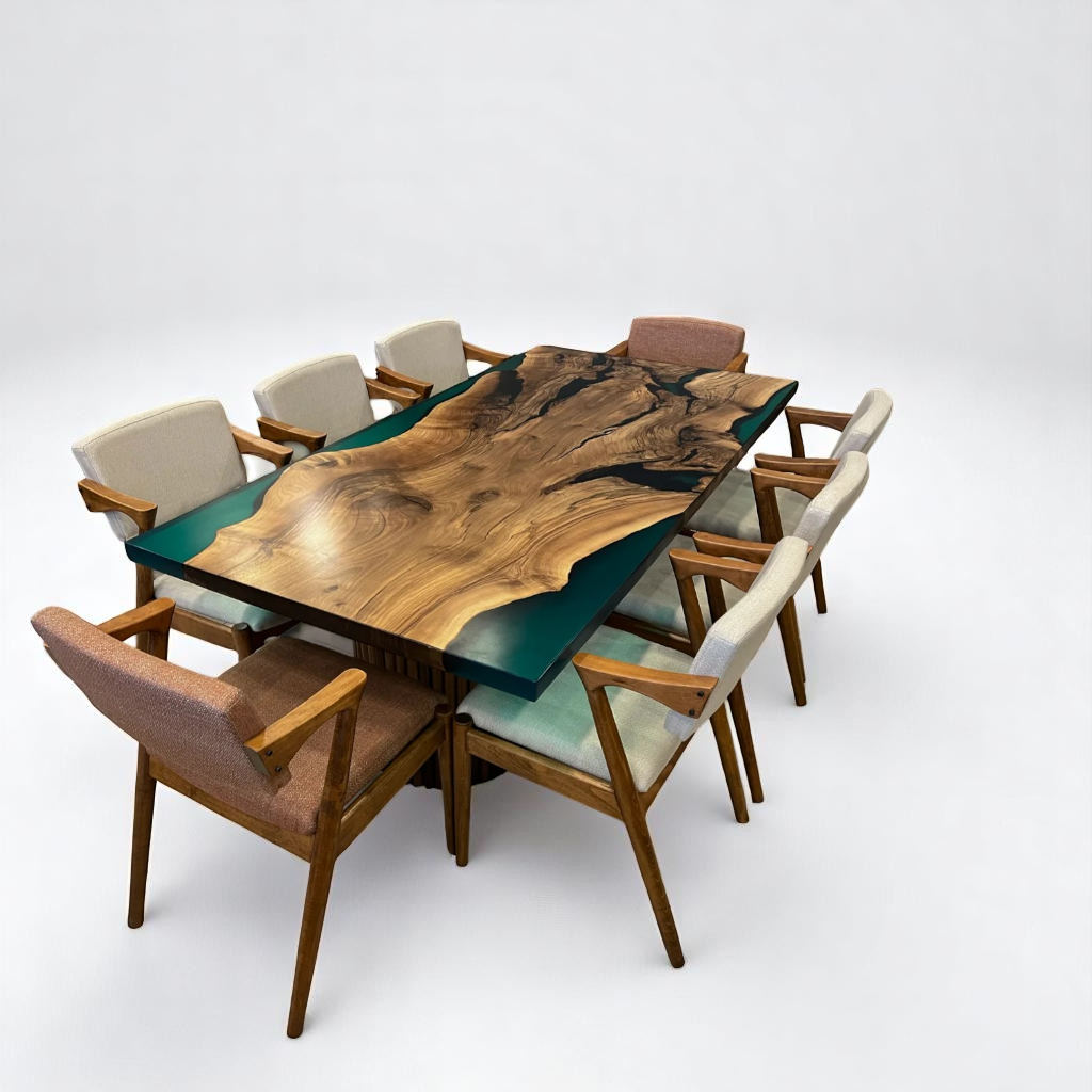 Green Epoxy Dining Table - Green Resin River Table