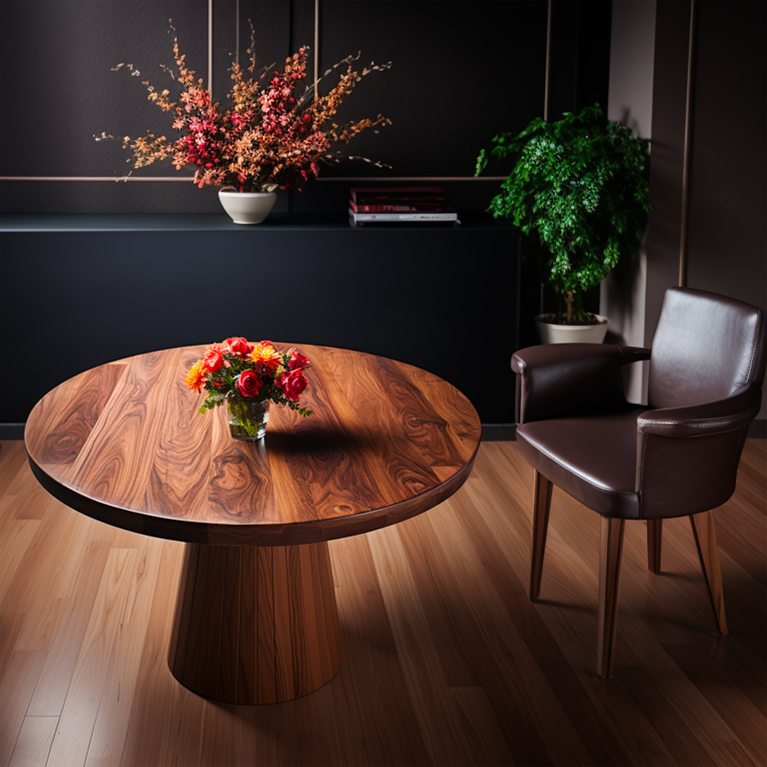 Japandi Round Walnut Table