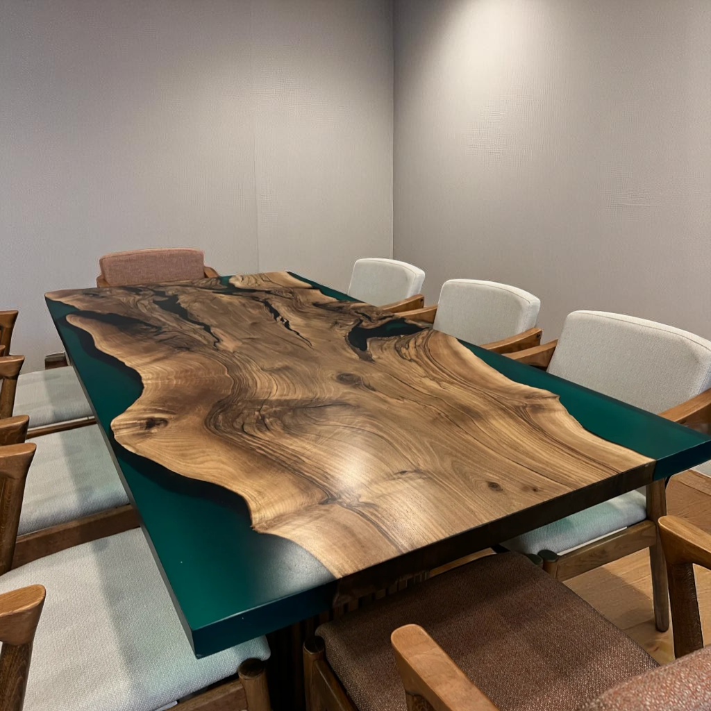 Green Epoxy Dining Table - Green Resin River Table