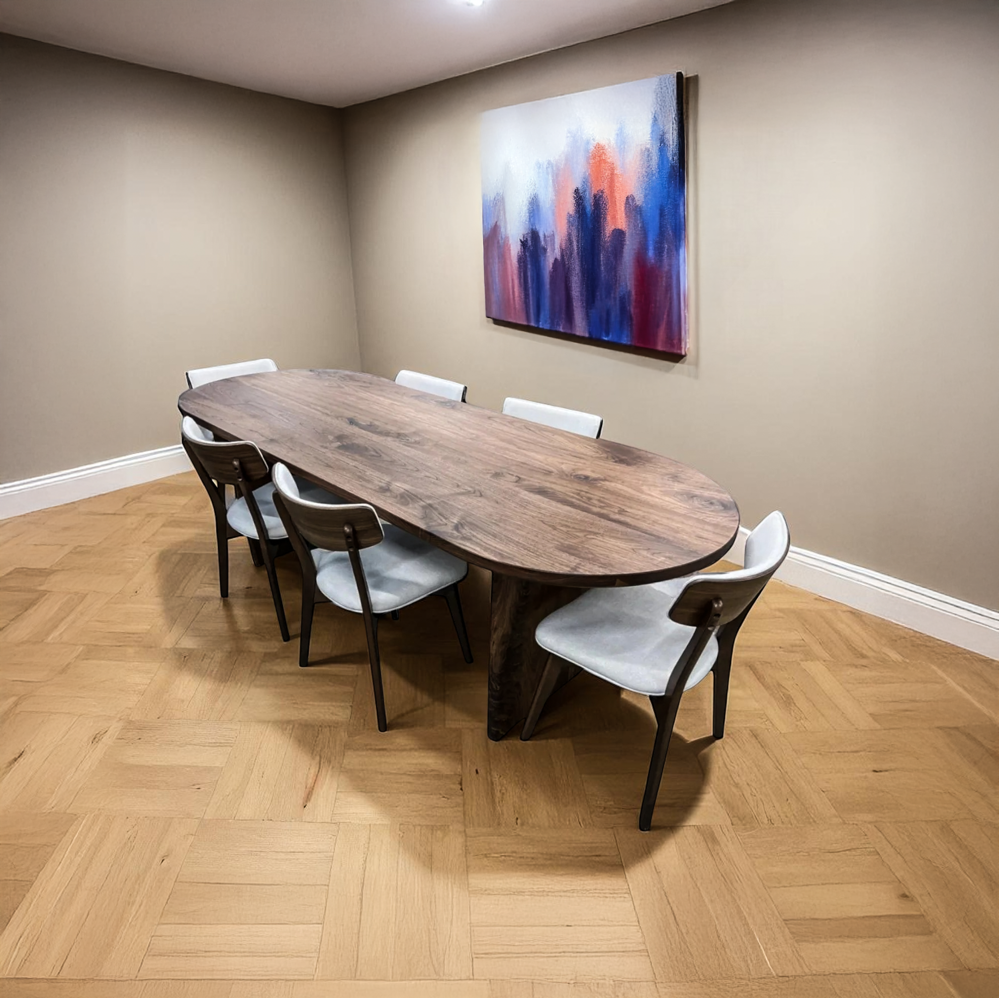 Oval Dark Walnut Dining Table with Walnut Wood Double Pedestal