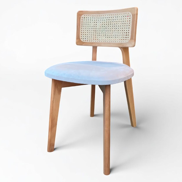 Wood Rattan Set of 4 Dining Chairs, Natural