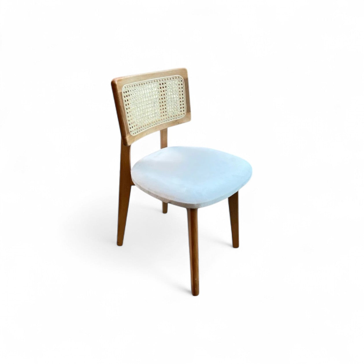 Natural Wood Rattan Dining Chair with Upholstered Seat