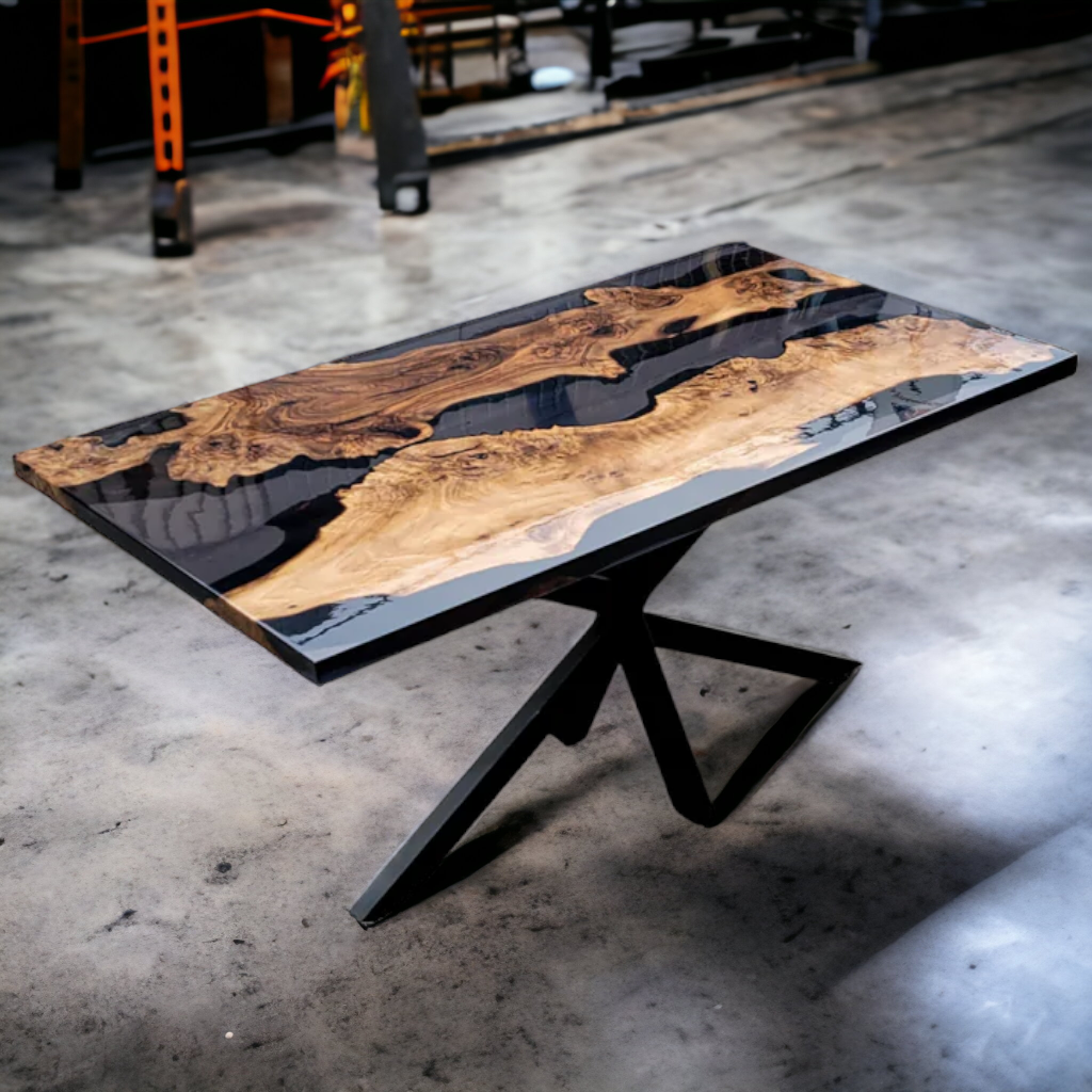Transparent Black Resin River Epoxy Walnut Dining Table