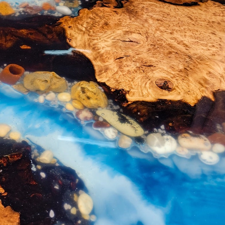 Blue Island Epoxy Walnut Resin River Live Edge Table