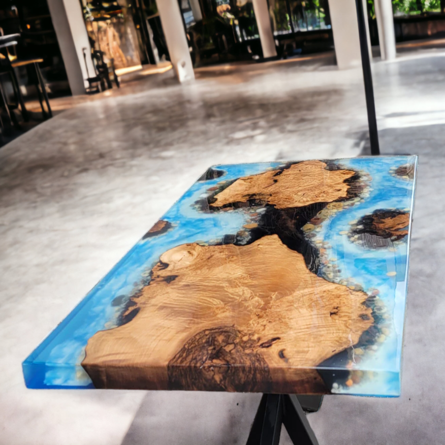 Blue Island Epoxy Walnut Resin River Live Edge Table
