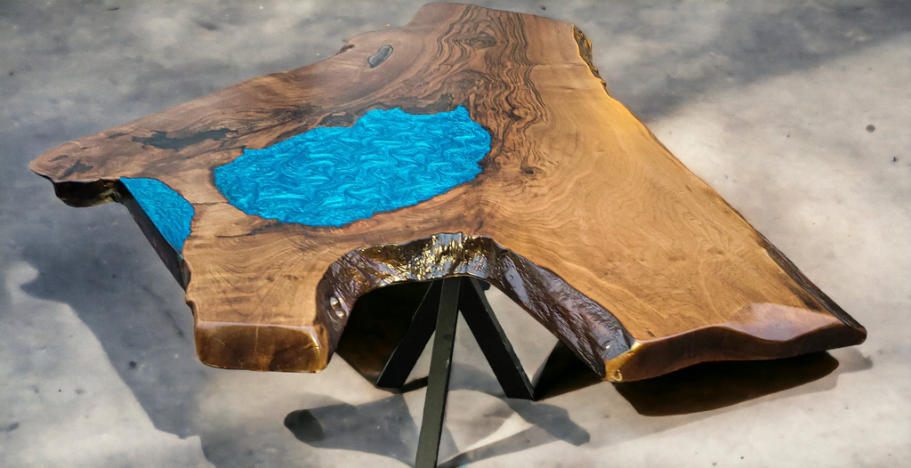 Blue Live Edge Walnut Table