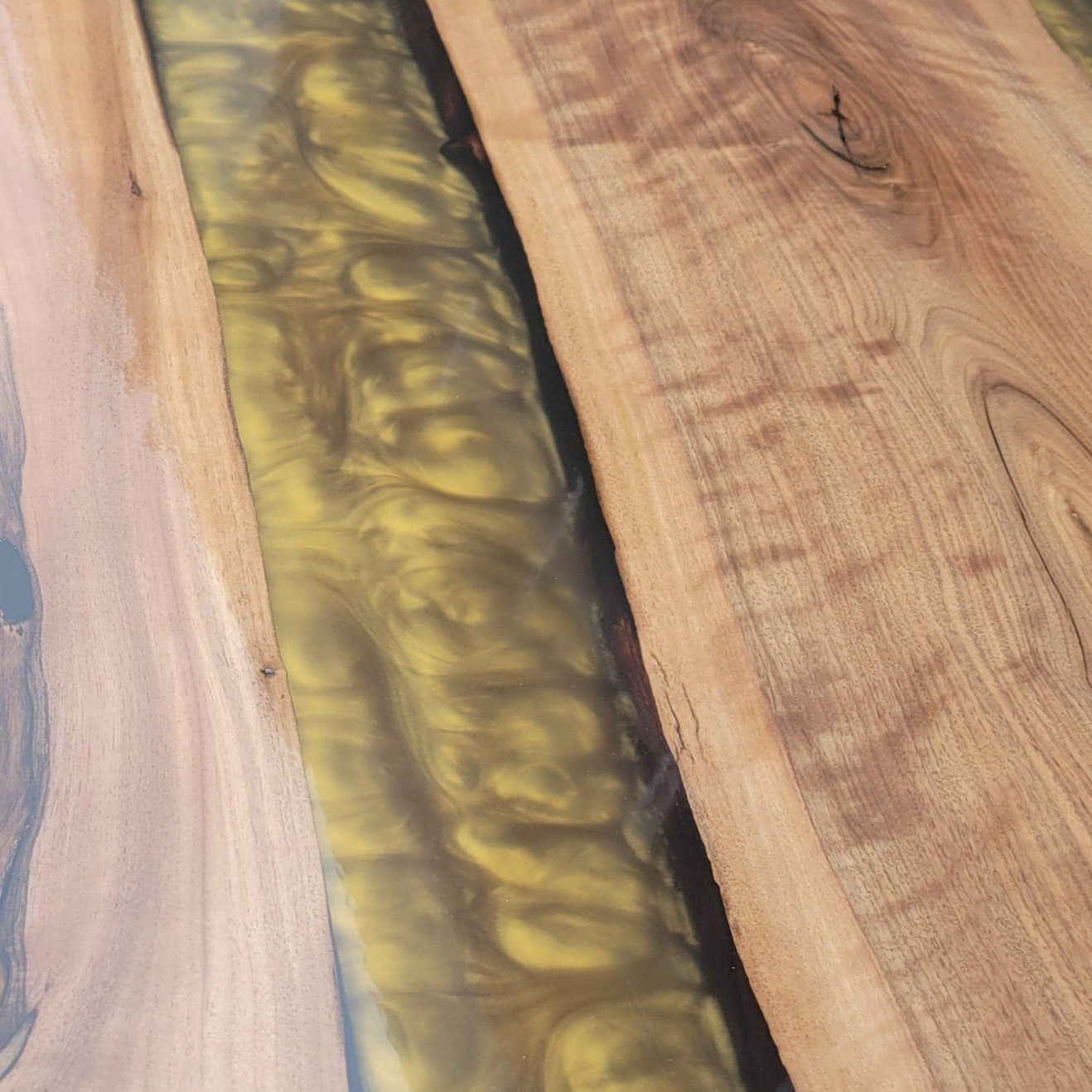 Resin River Epoxy Gold Walnut Live Edge Table