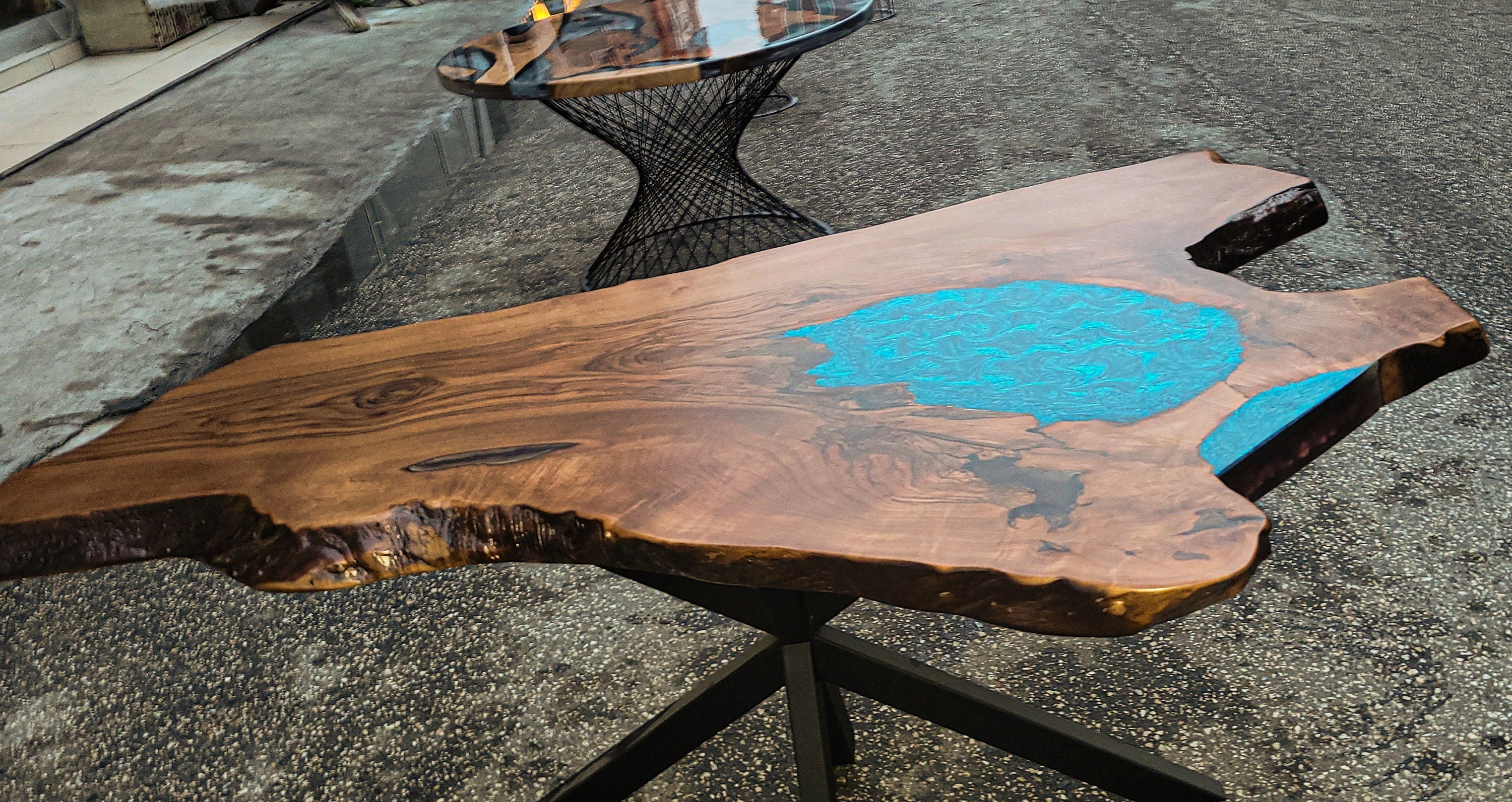 Blue Live Edge Walnut Table